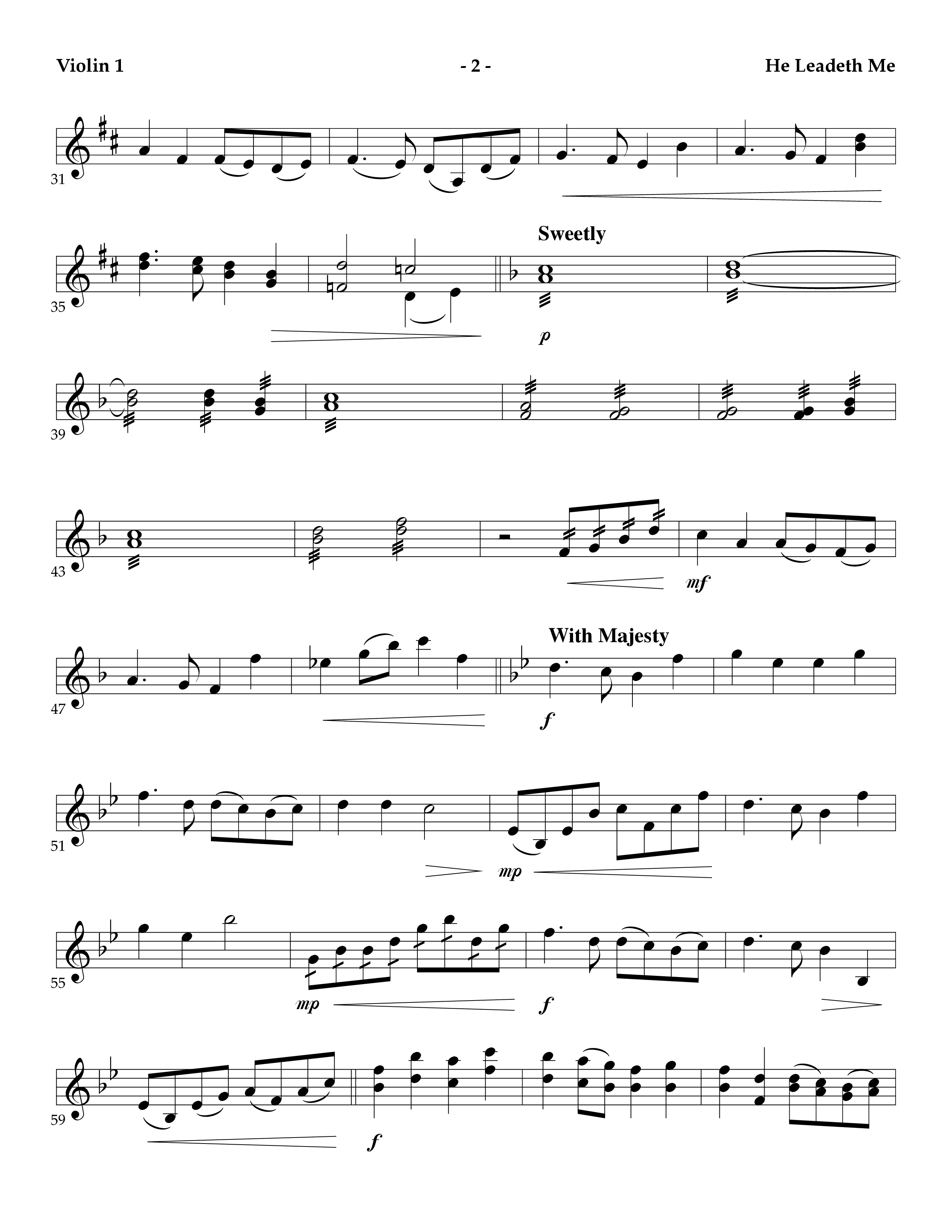 He Leadeth Me (Instrumental) Violin 1 (Lifeway Worship / Arr. Mark Johnson)