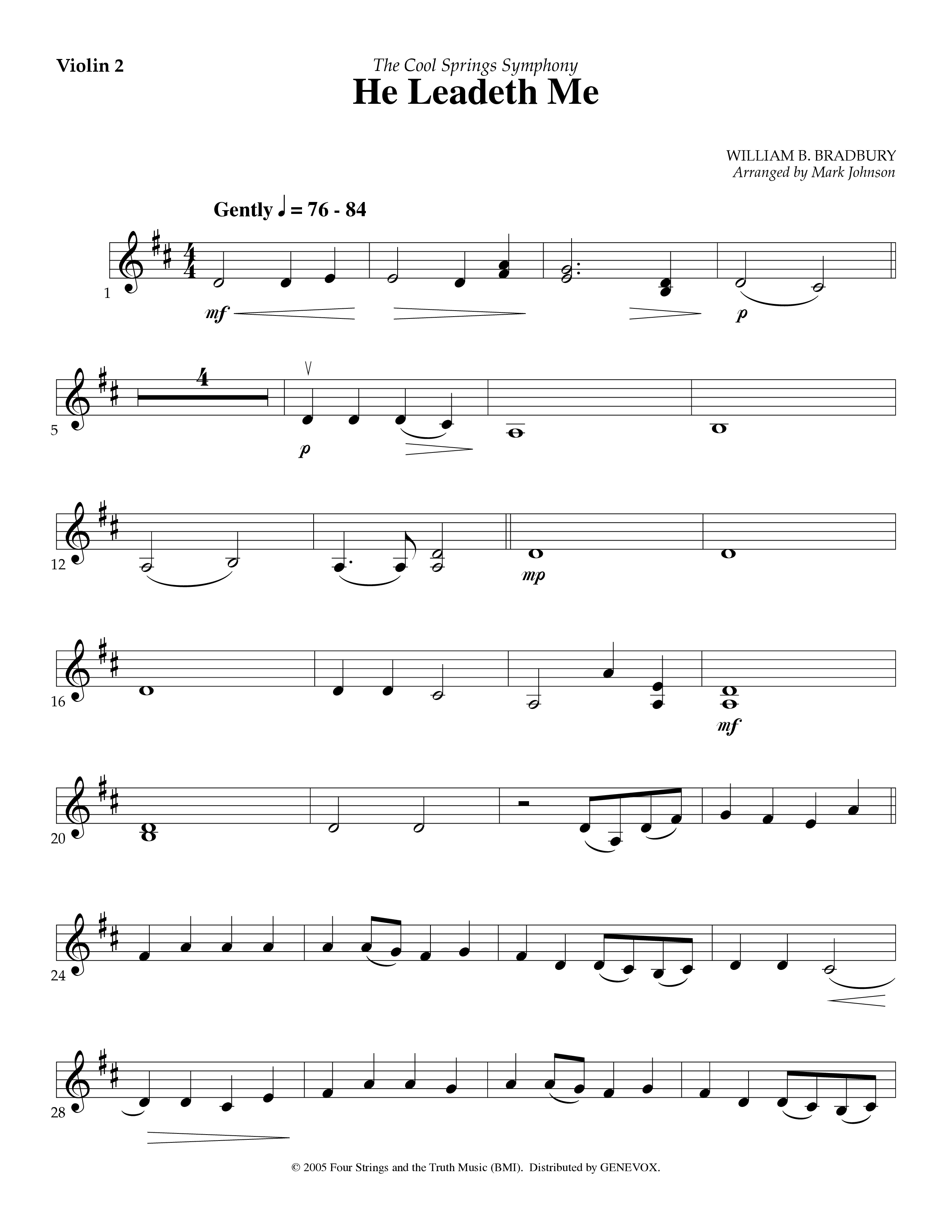 He Leadeth Me (Instrumental) Violin 2 (Lifeway Worship / Arr. Mark Johnson)