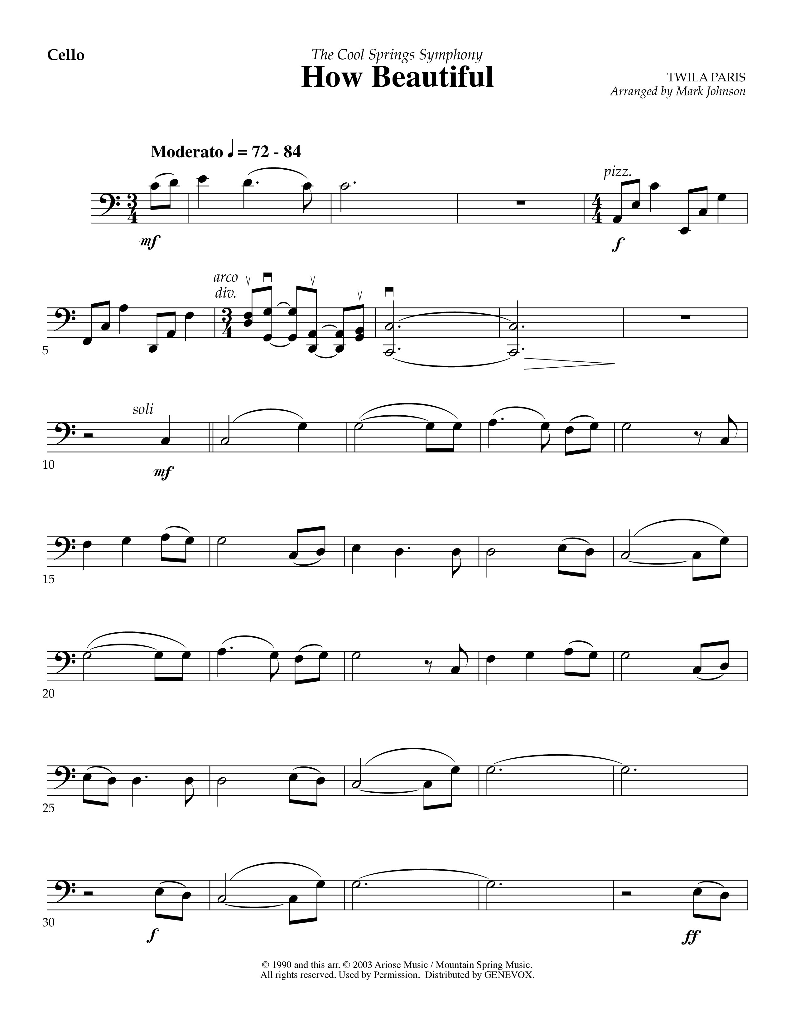 How Beautiful (Instrumental) Cello (Lifeway Worship / Arr. Mark Johnson)