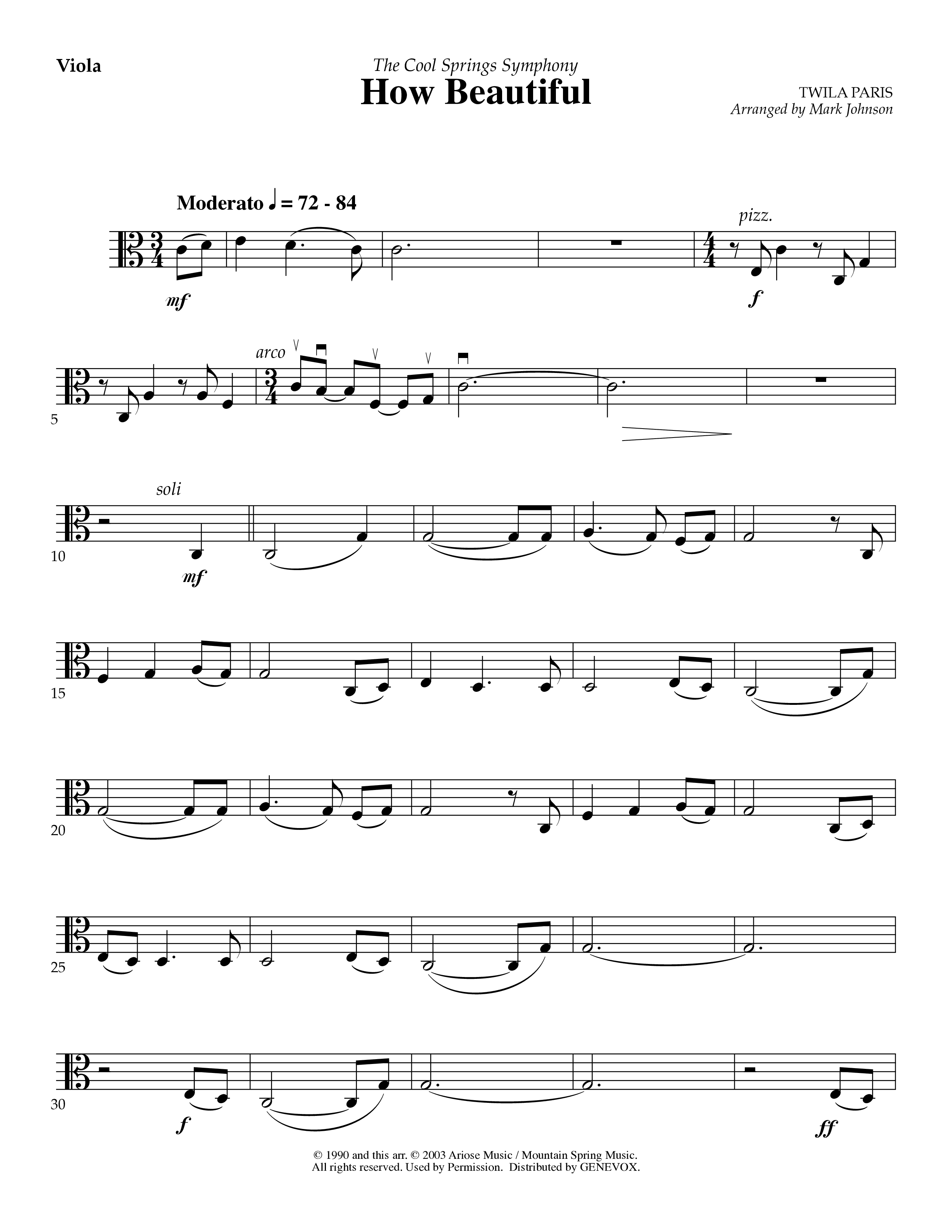 How Beautiful (Instrumental) Viola (Lifeway Worship / Arr. Mark Johnson)
