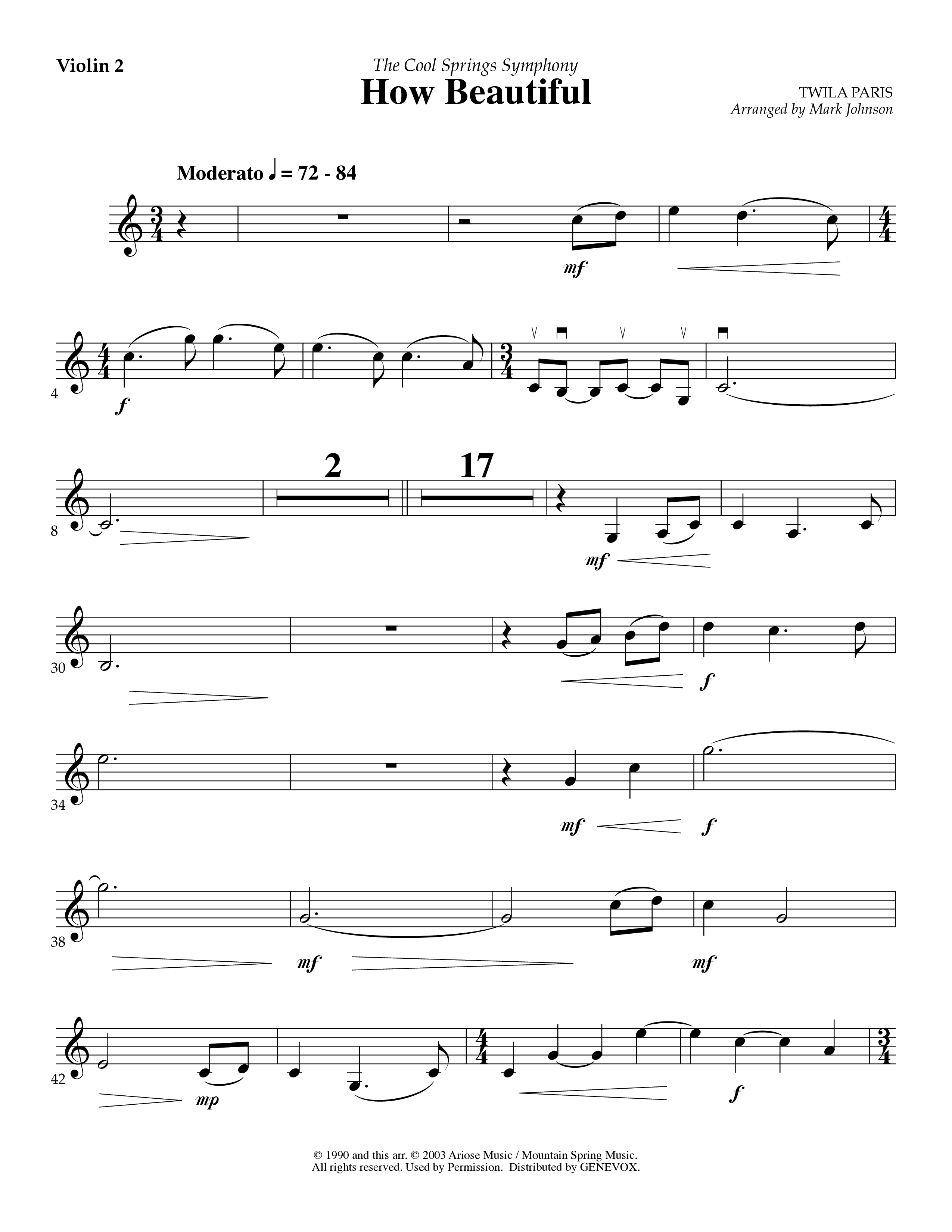How Beautiful (Instrumental) Violin 2 (Lifeway Worship / Arr. Mark Johnson)