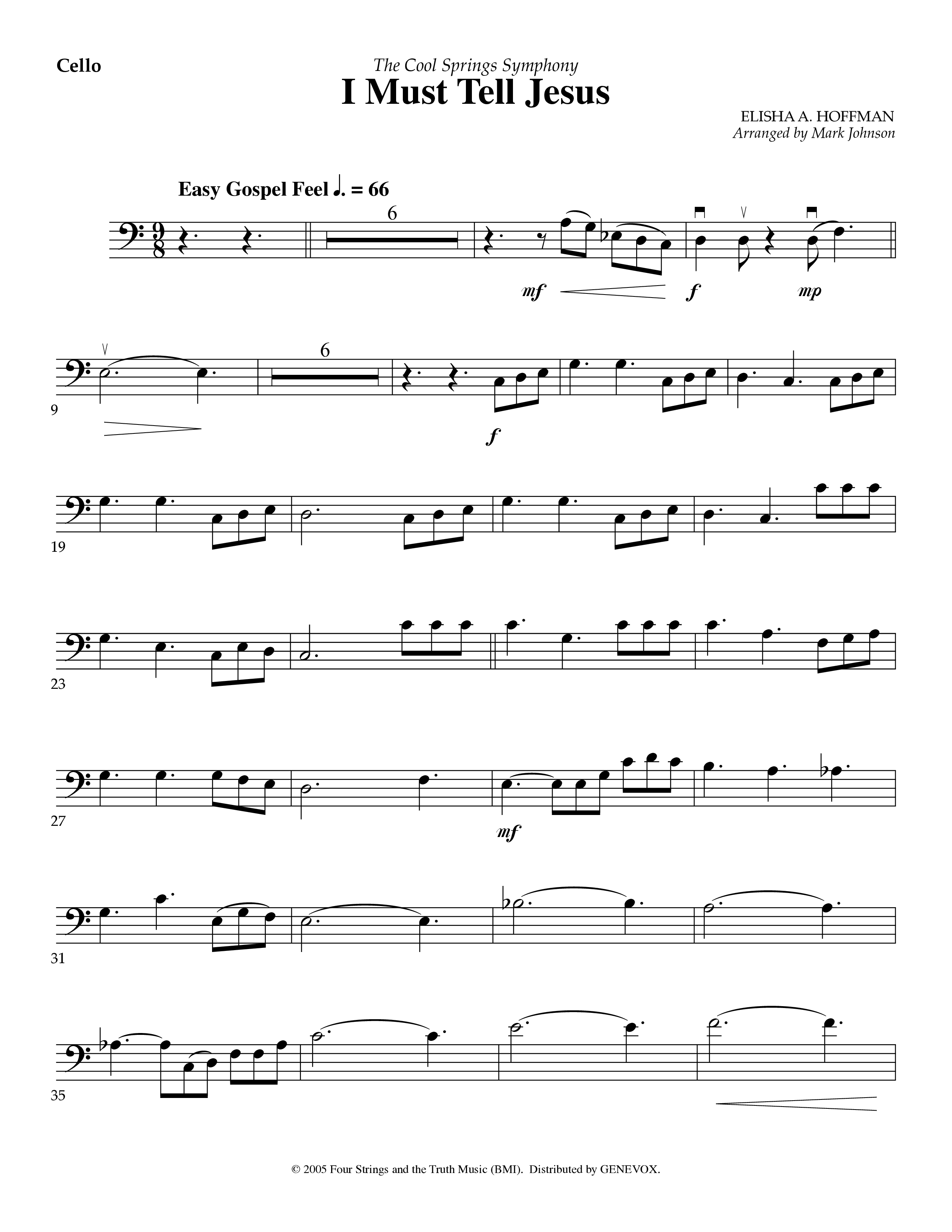 I Must Tell Jesus (Instrumental) Cello (Lifeway Worship / Arr. Mark Johnson)
