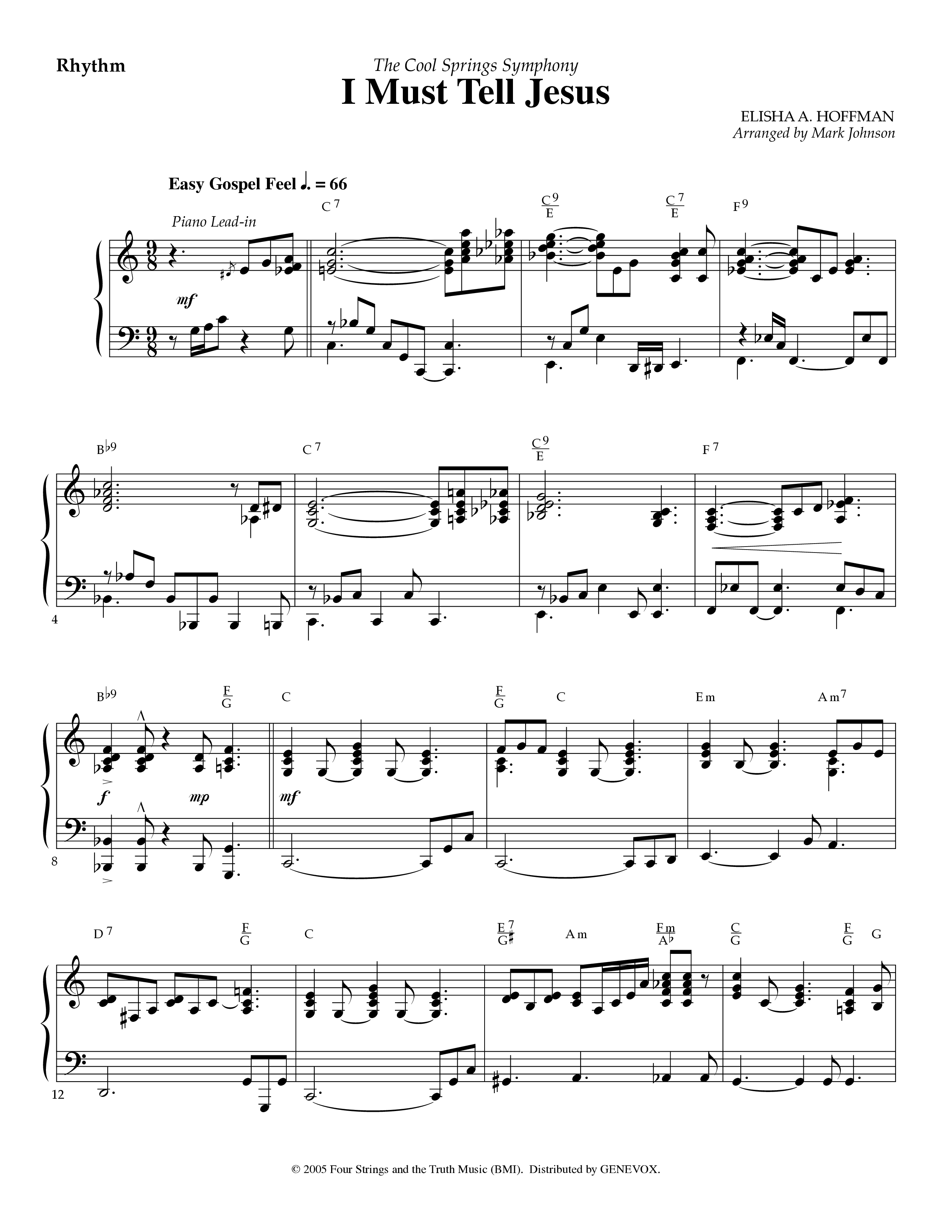 I Must Tell Jesus (Instrumental) Rhythm Chart (Lifeway Worship / Arr. Mark Johnson)