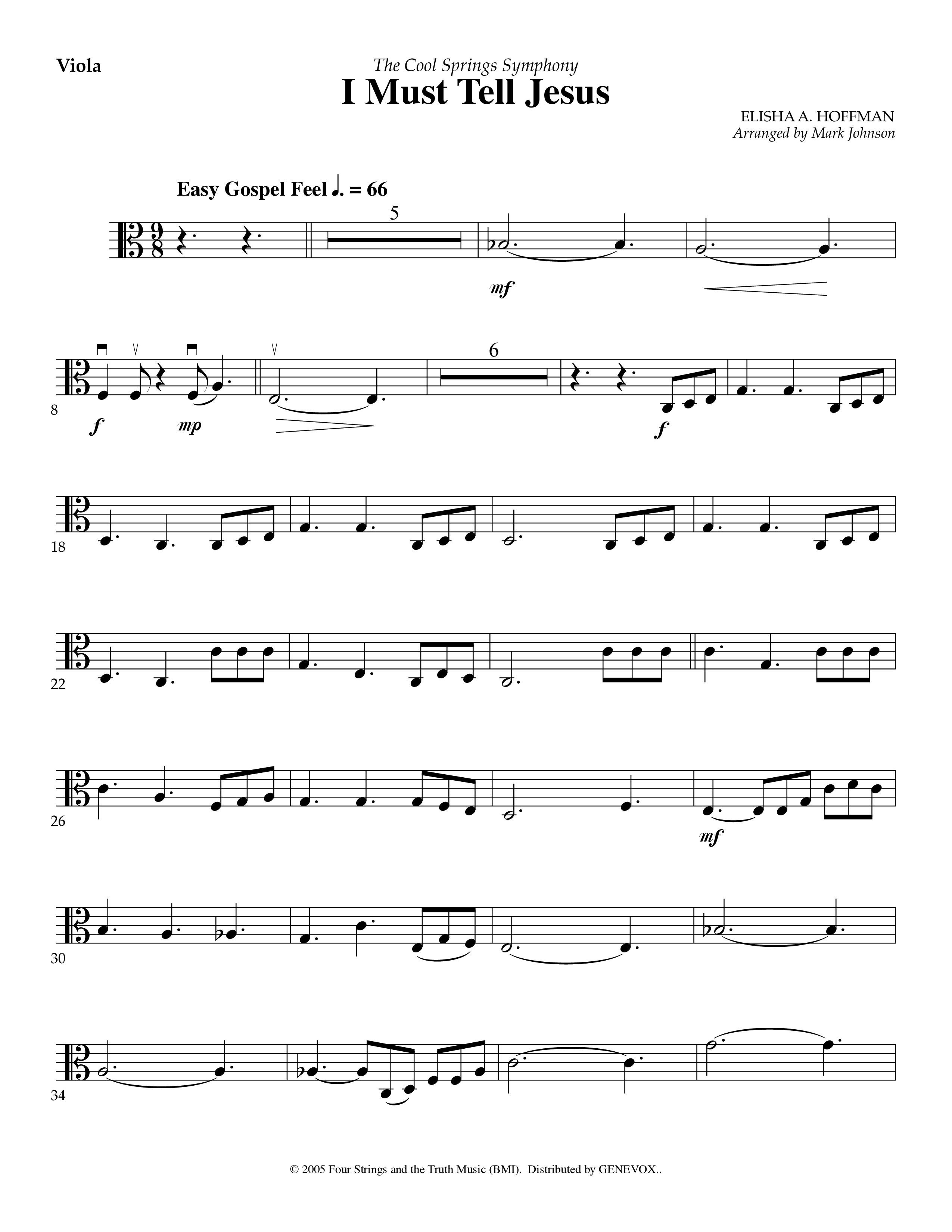 I Must Tell Jesus (Instrumental) Viola (Lifeway Worship / Arr. Mark Johnson)