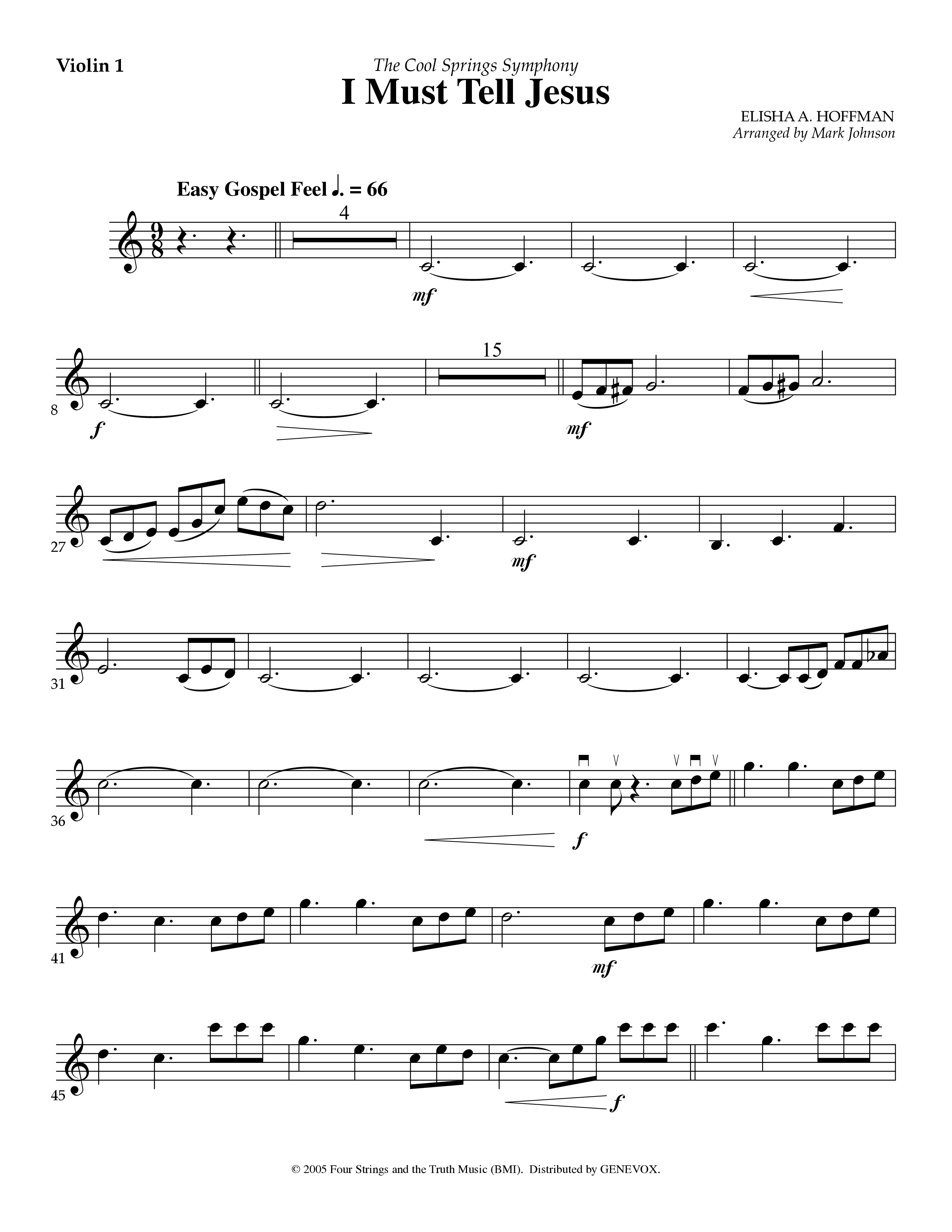 I Must Tell Jesus (Instrumental) Violin 1 (Lifeway Worship / Arr. Mark Johnson)