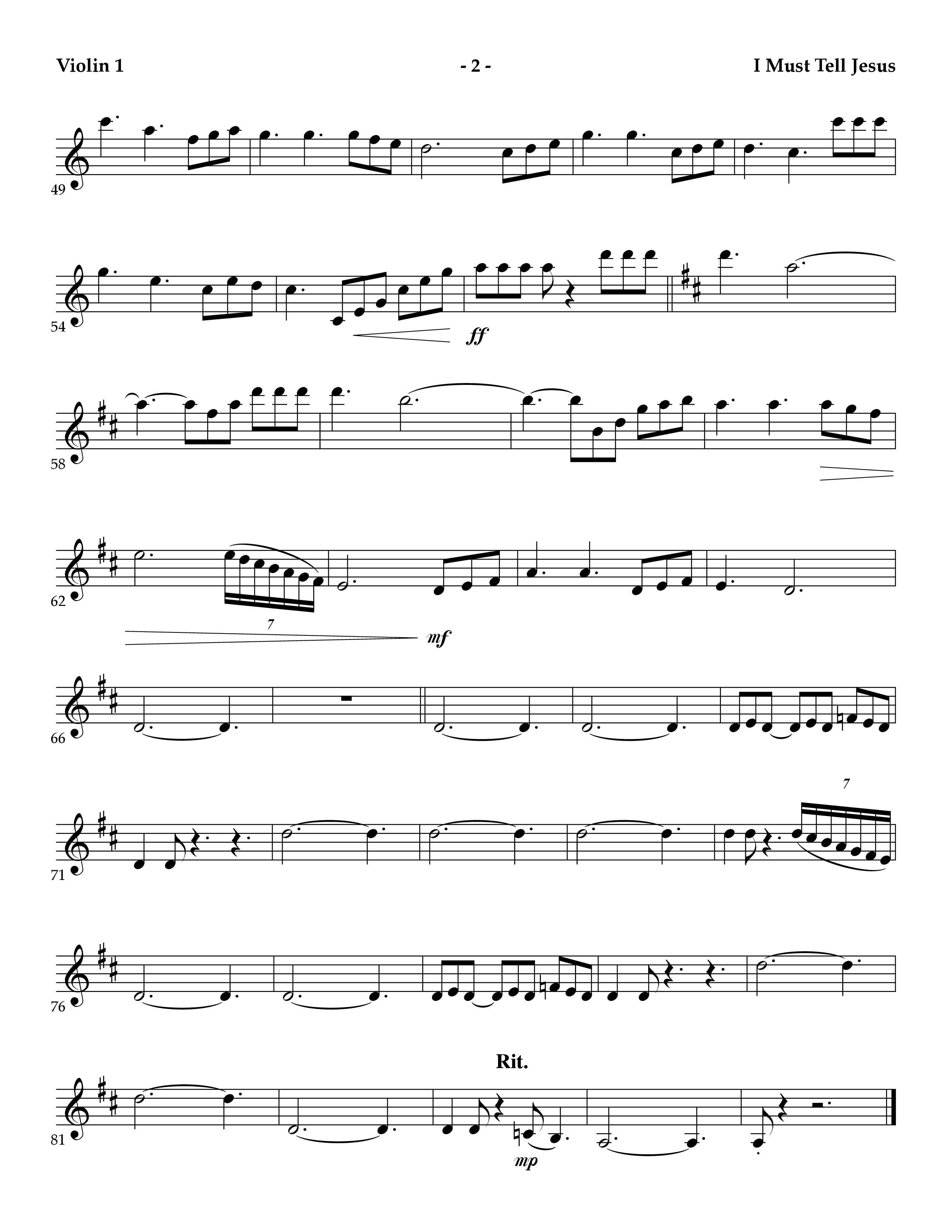 I Must Tell Jesus (Instrumental) Violin 1 (Lifeway Worship / Arr. Mark Johnson)