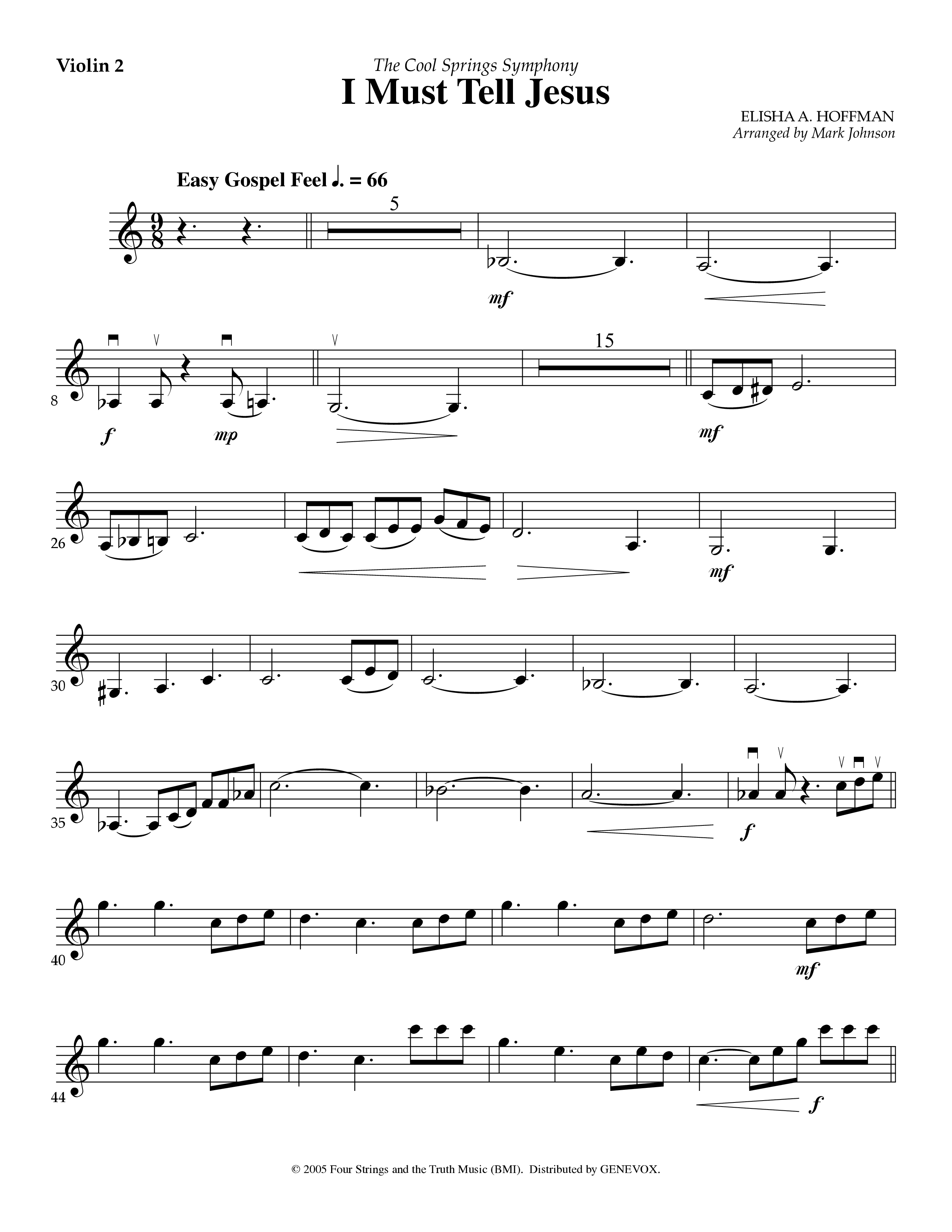 I Must Tell Jesus (Instrumental) Violin 2 (Lifeway Worship / Arr. Mark Johnson)
