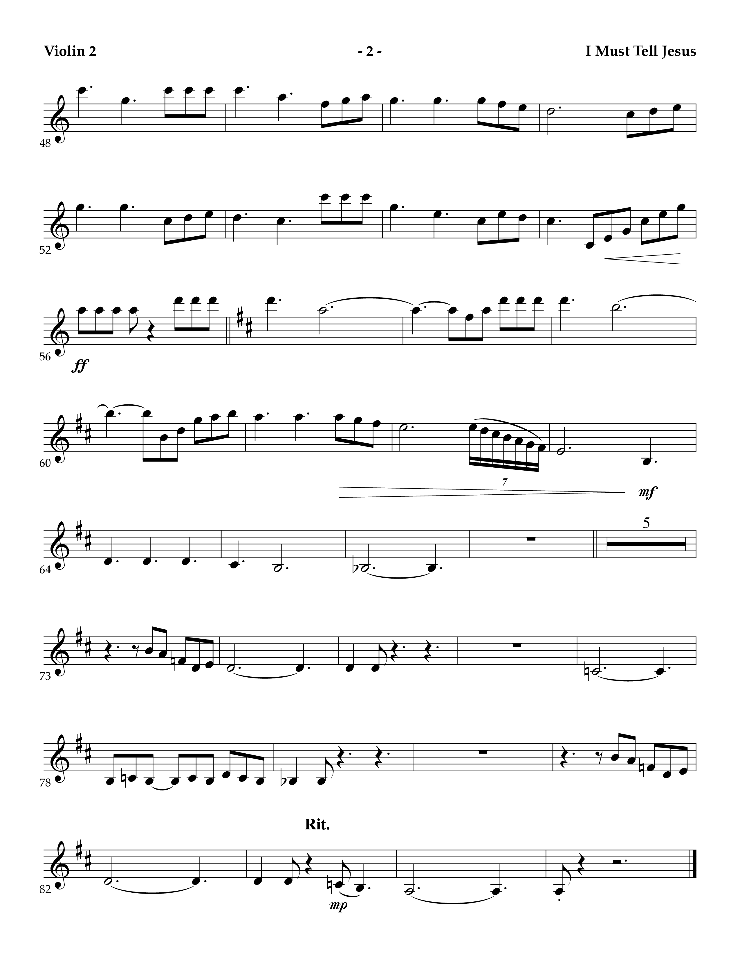 I Must Tell Jesus (Instrumental) Violin 2 (Lifeway Worship / Arr. Mark Johnson)