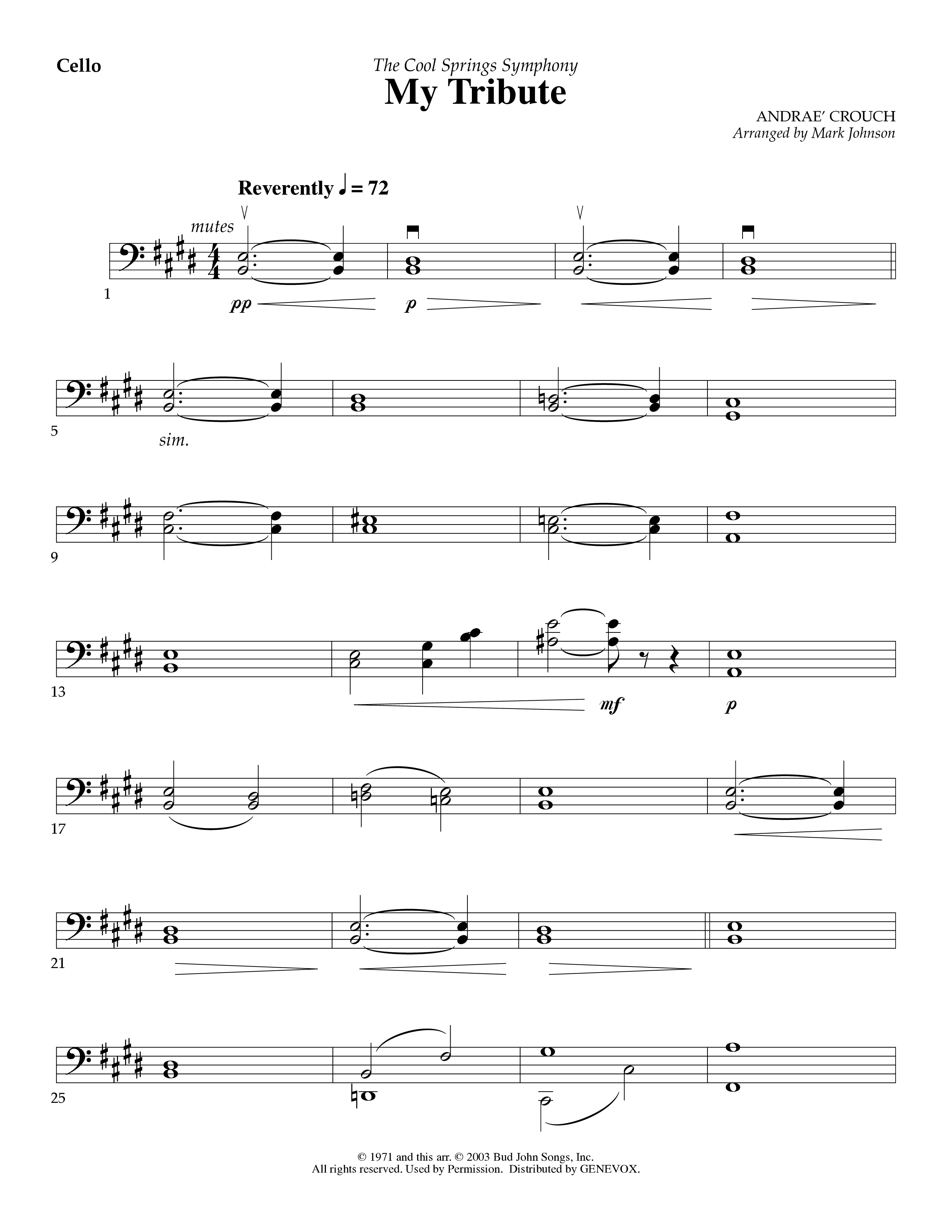 My Tribute (Instrumental) Cello (Lifeway Worship / Arr. Mark Johnson)