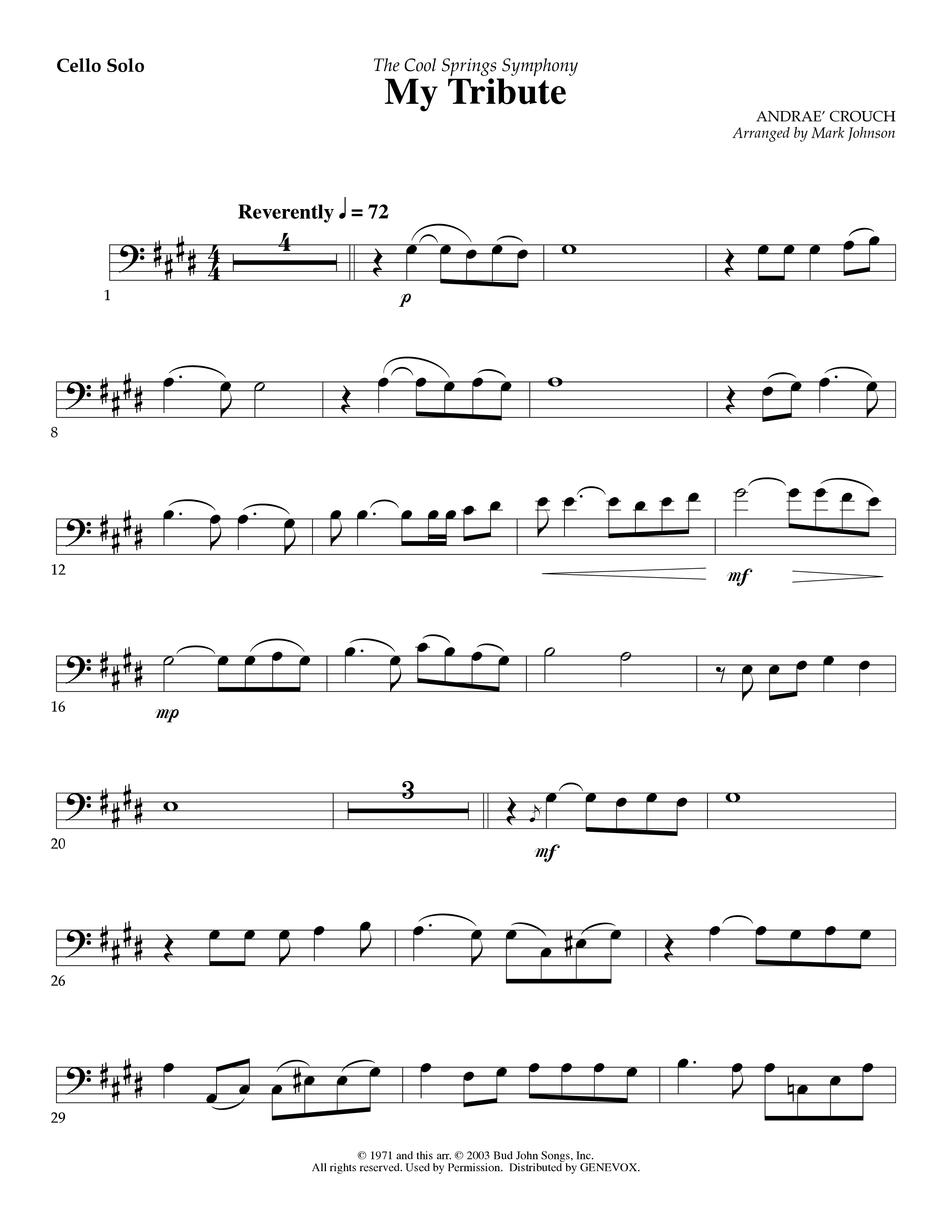 My Tribute (Instrumental) Cello Solo (Lifeway Worship / Arr. Mark Johnson)