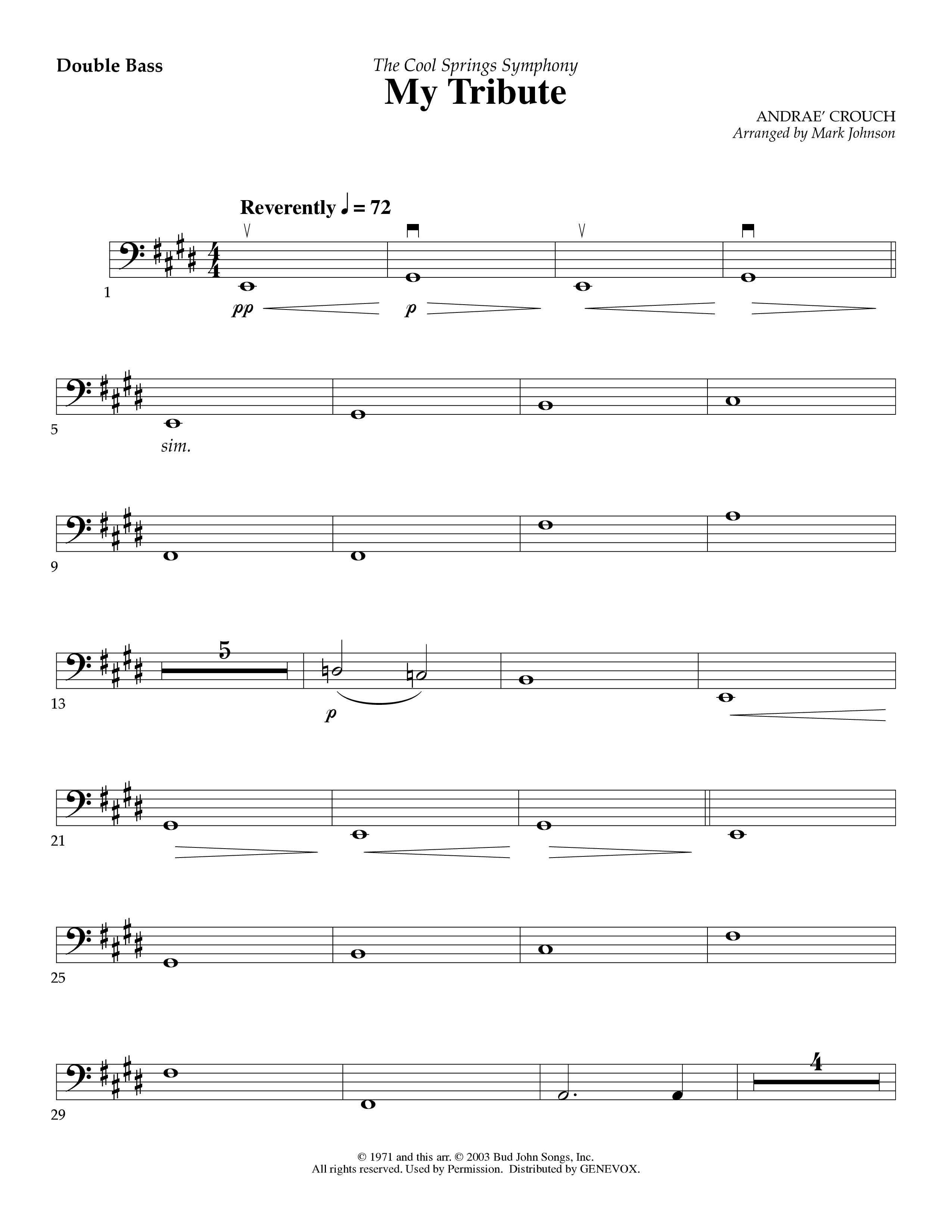 My Tribute (Instrumental) Double Bass (Lifeway Worship / Arr. Mark Johnson)