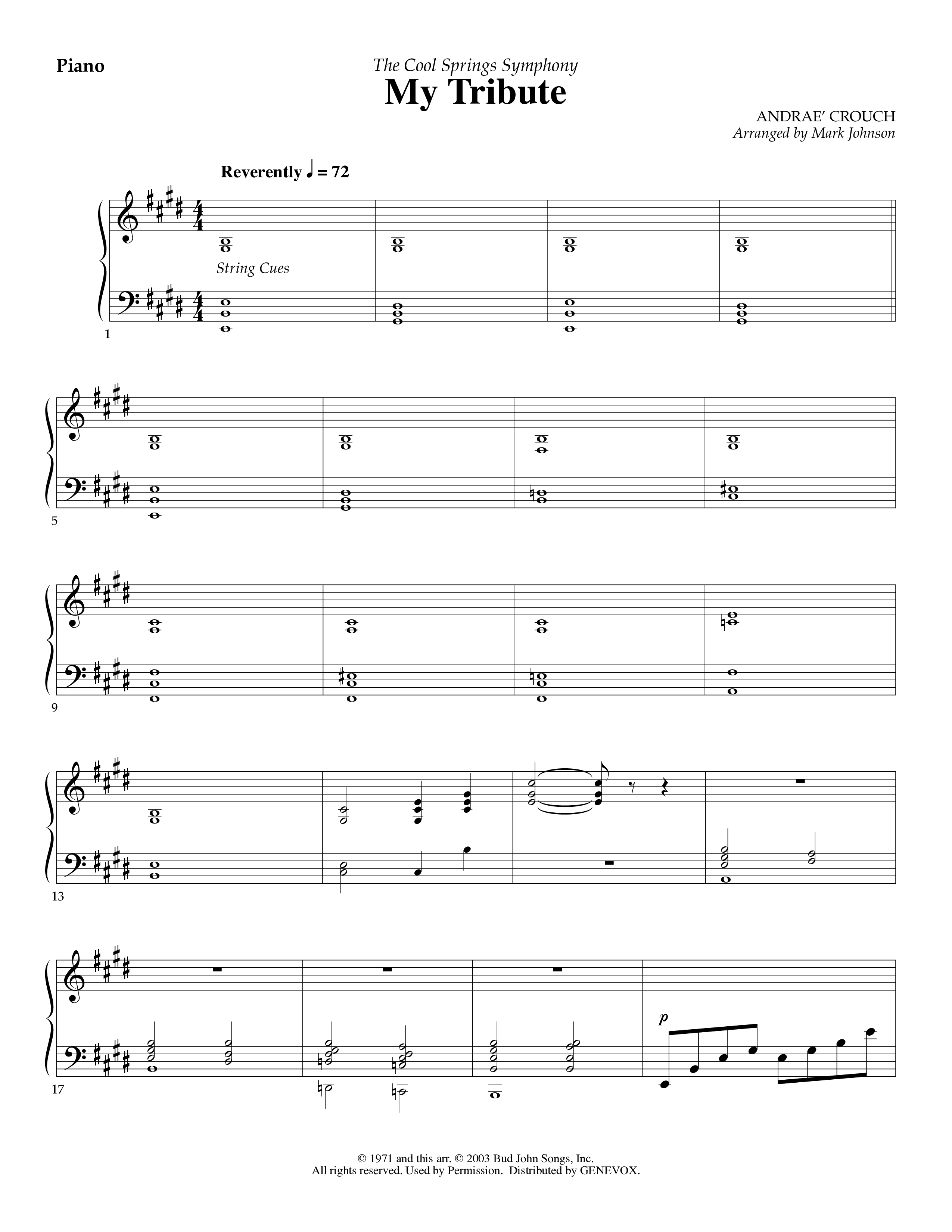 My Tribute (Instrumental) Piano Sheet (Lifeway Worship / Arr. Mark Johnson)