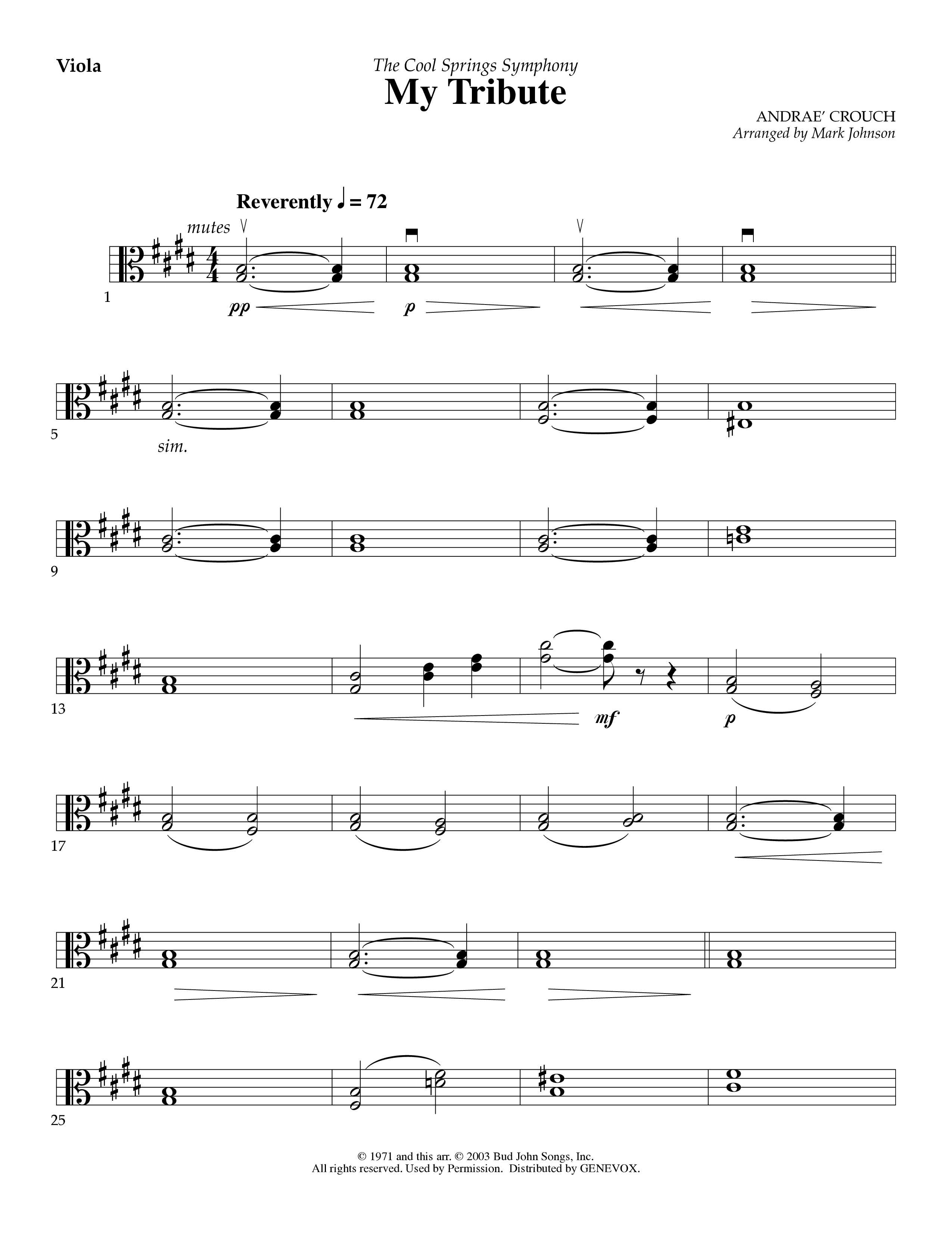 My Tribute (Instrumental) Viola (Lifeway Worship / Arr. Mark Johnson)