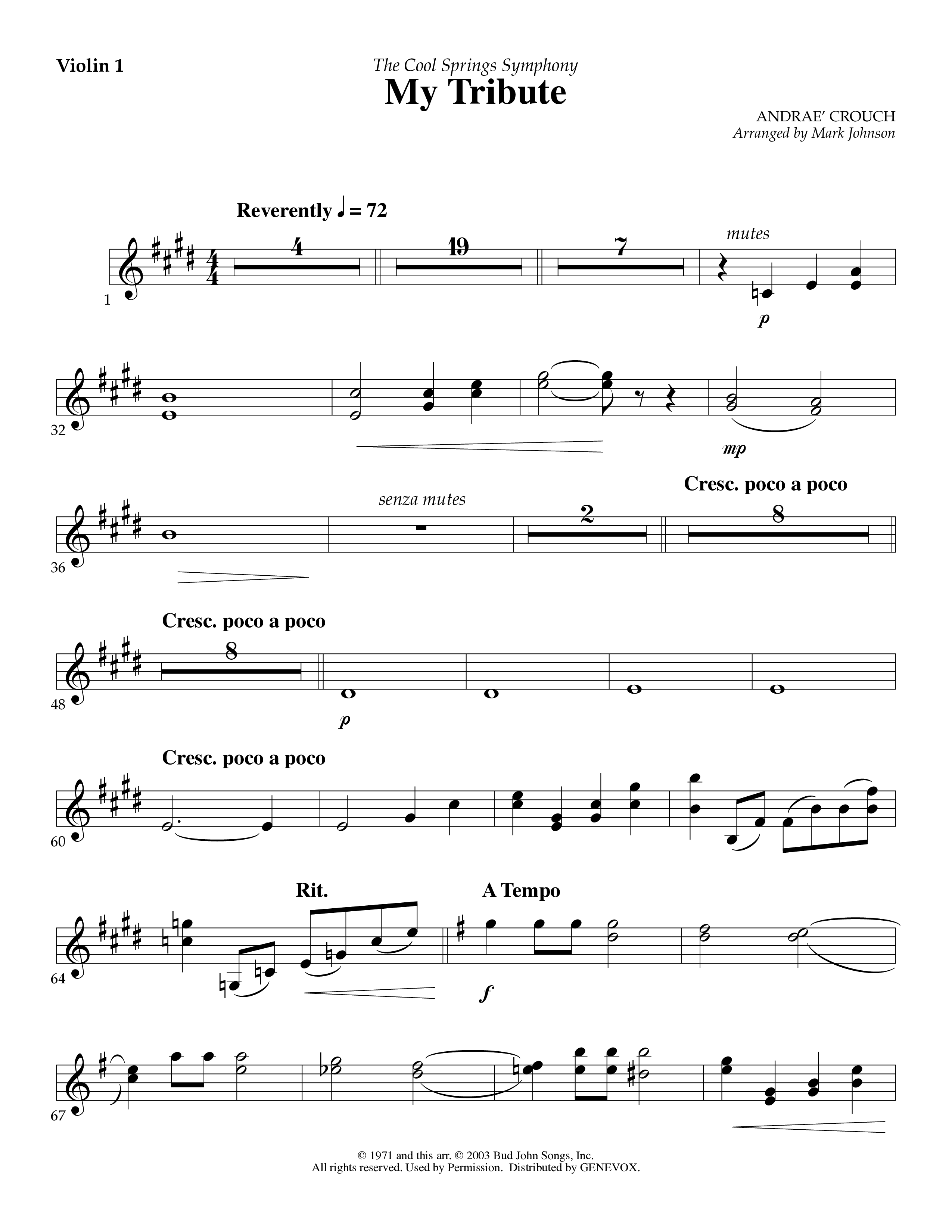 My Tribute (Instrumental) Violin 1 (Lifeway Worship / Arr. Mark Johnson)