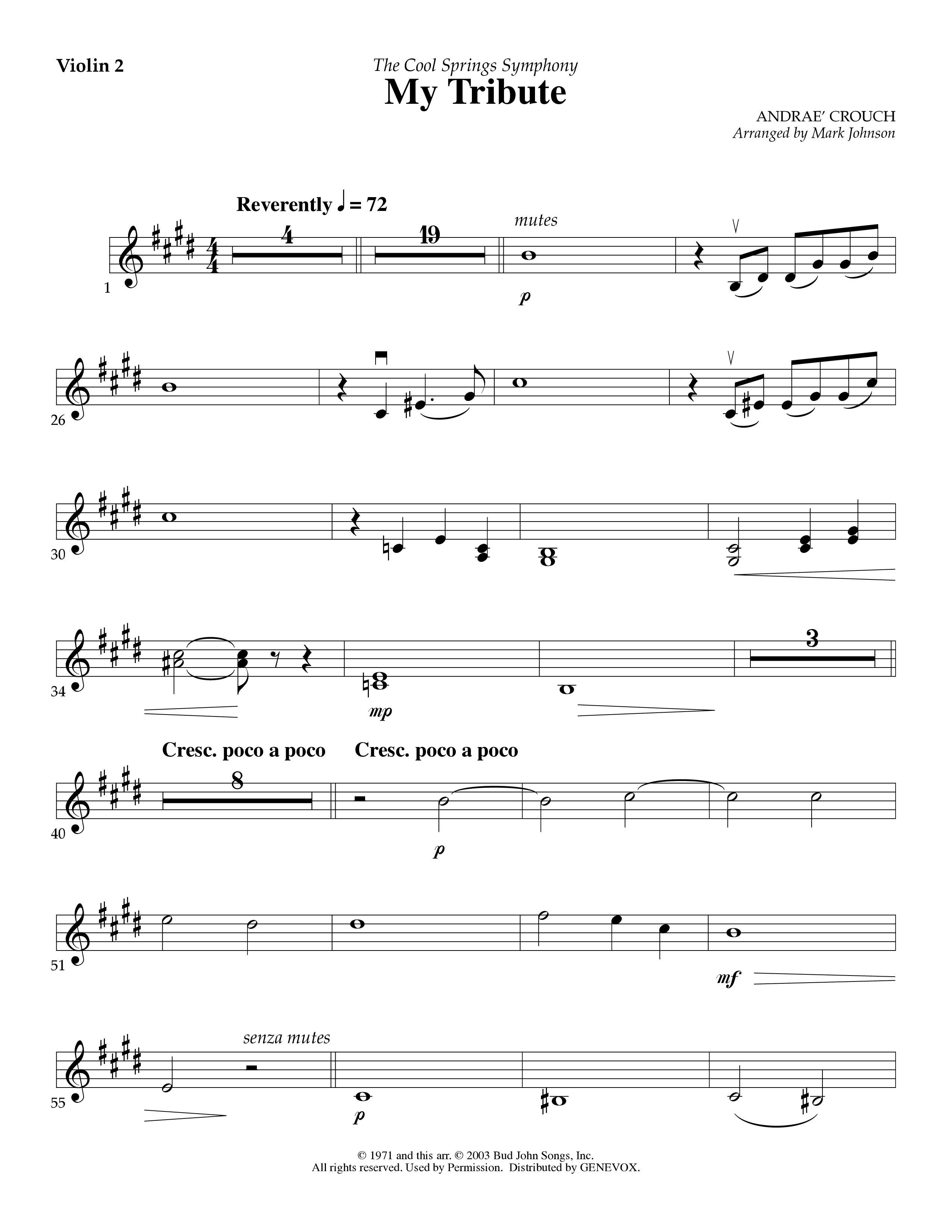 My Tribute (Instrumental) Violin 2 (Lifeway Worship / Arr. Mark Johnson)