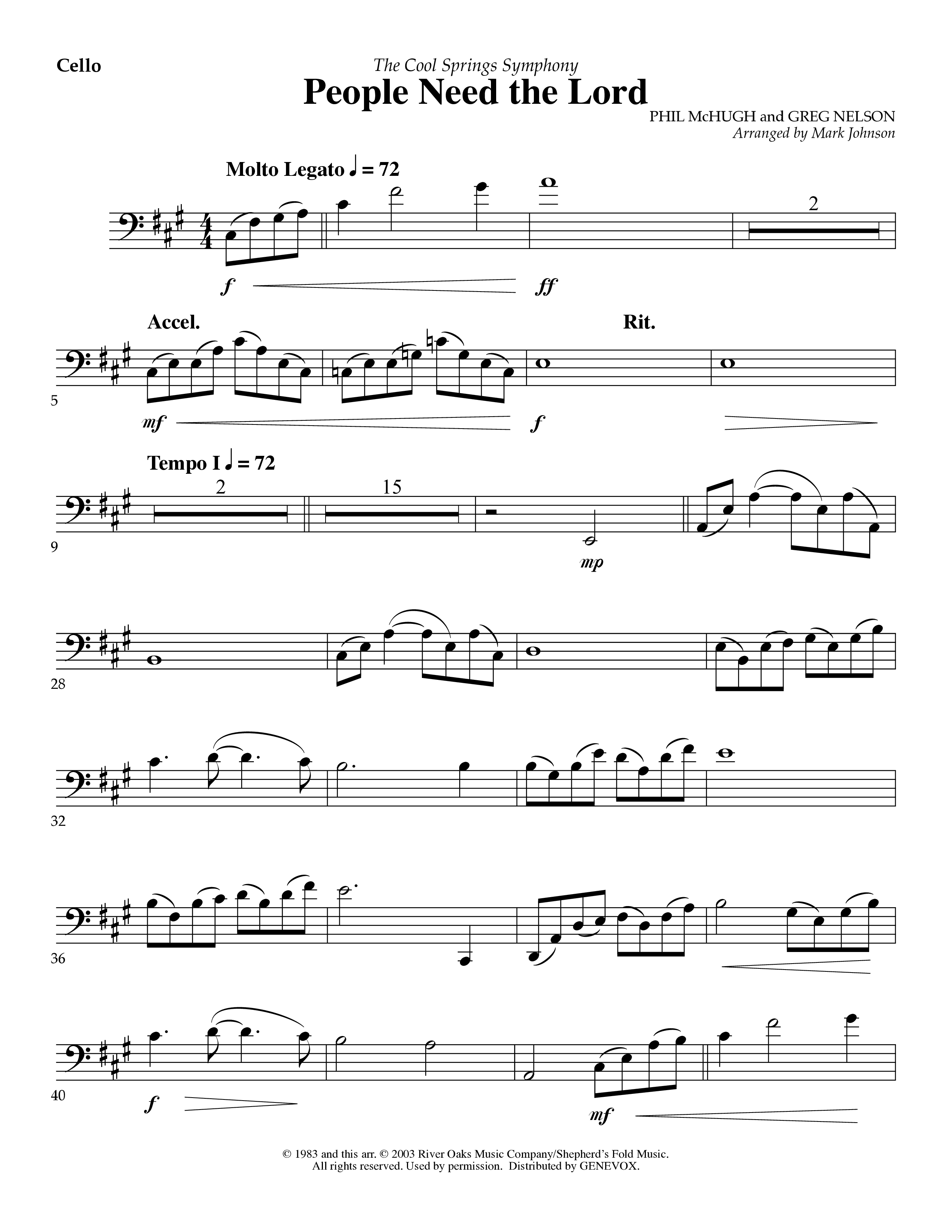 People Need The Lord (Instrumental) Cello (Lifeway Worship / Arr. Mark Johnson)