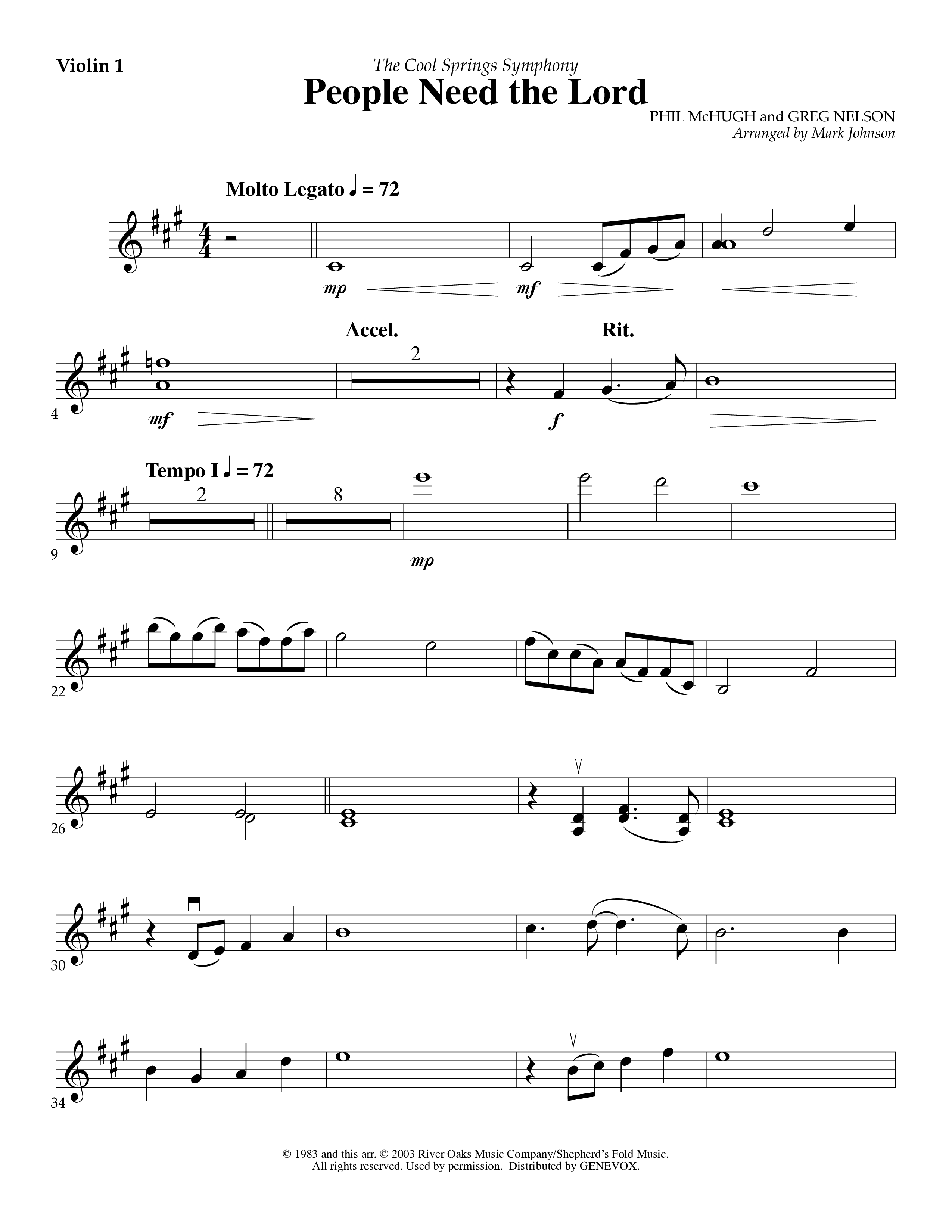 People Need The Lord (Instrumental) Violin 1 (Lifeway Worship / Arr. Mark Johnson)