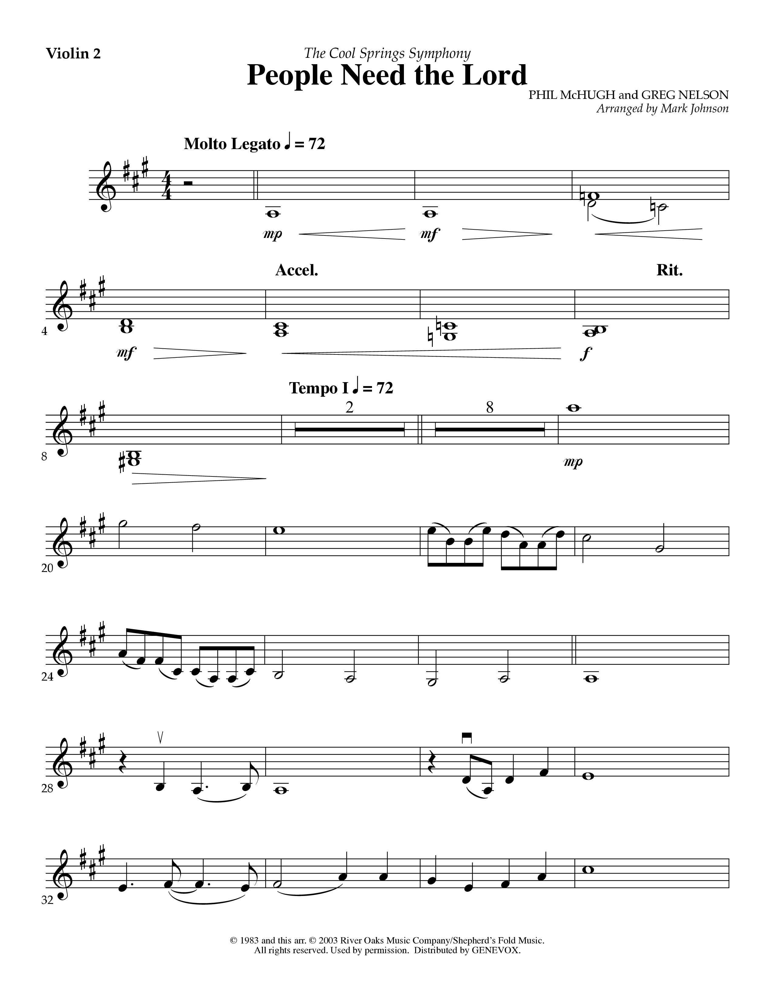 People Need The Lord (Instrumental) Violin 2 (Lifeway Worship / Arr. Mark Johnson)