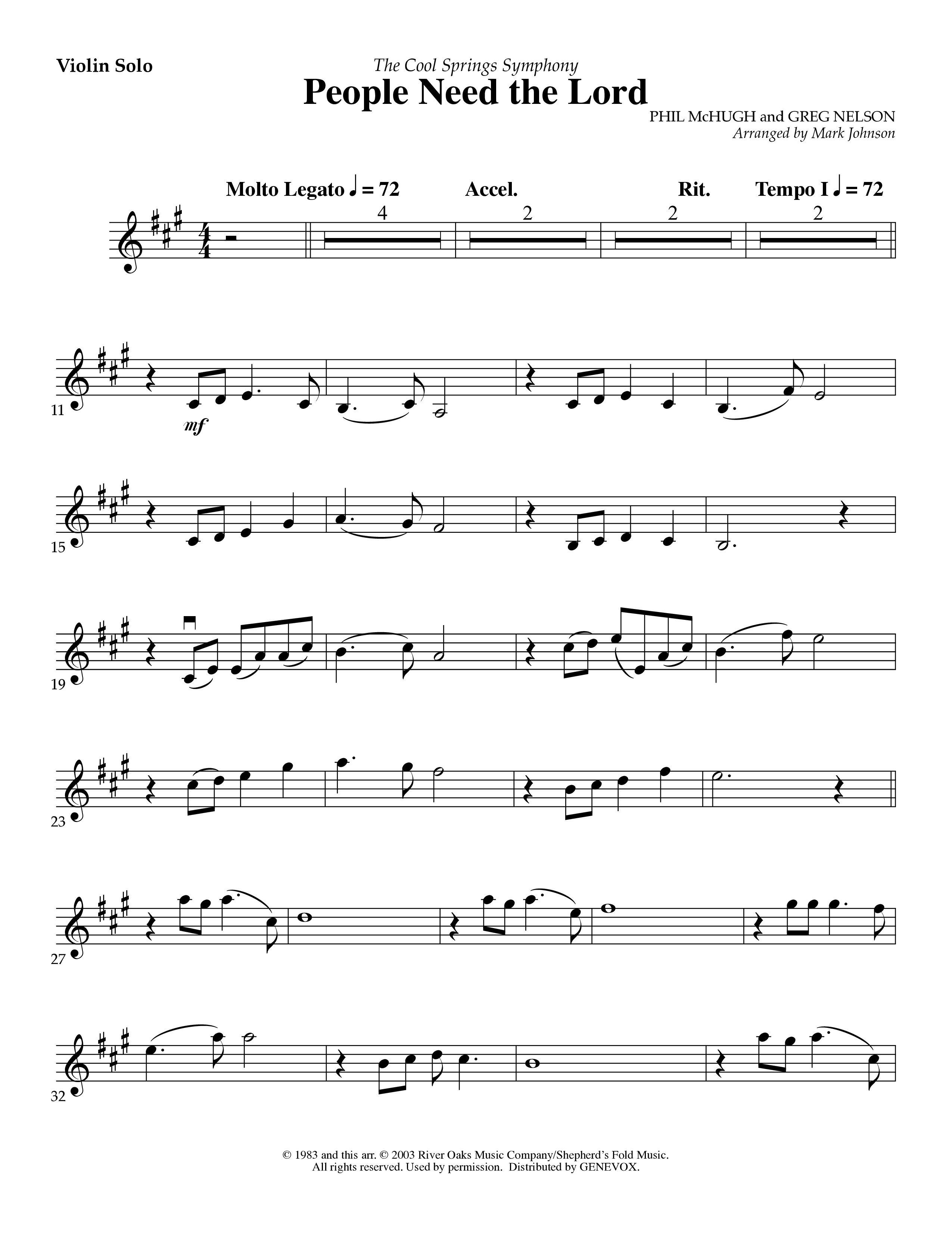 People Need The Lord (Instrumental) Violin Solo (Lifeway Worship / Arr. Mark Johnson)