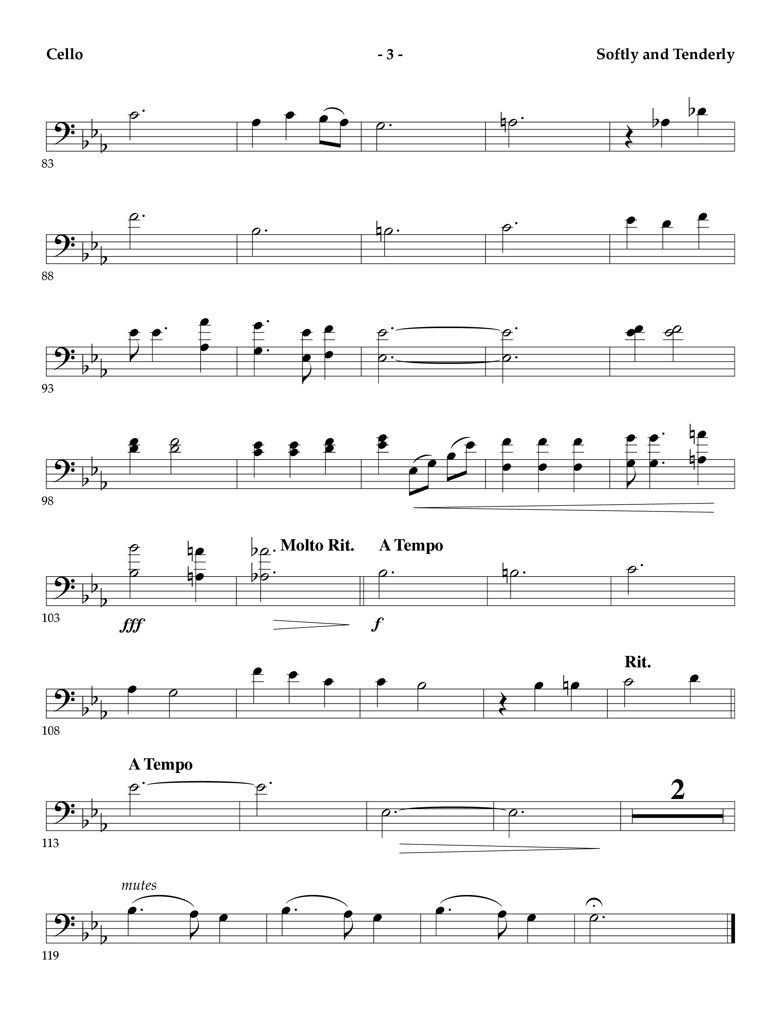 Softly And Tenderly (Instrumental) Cello (Lifeway Worship / Arr. Mark Johnson)