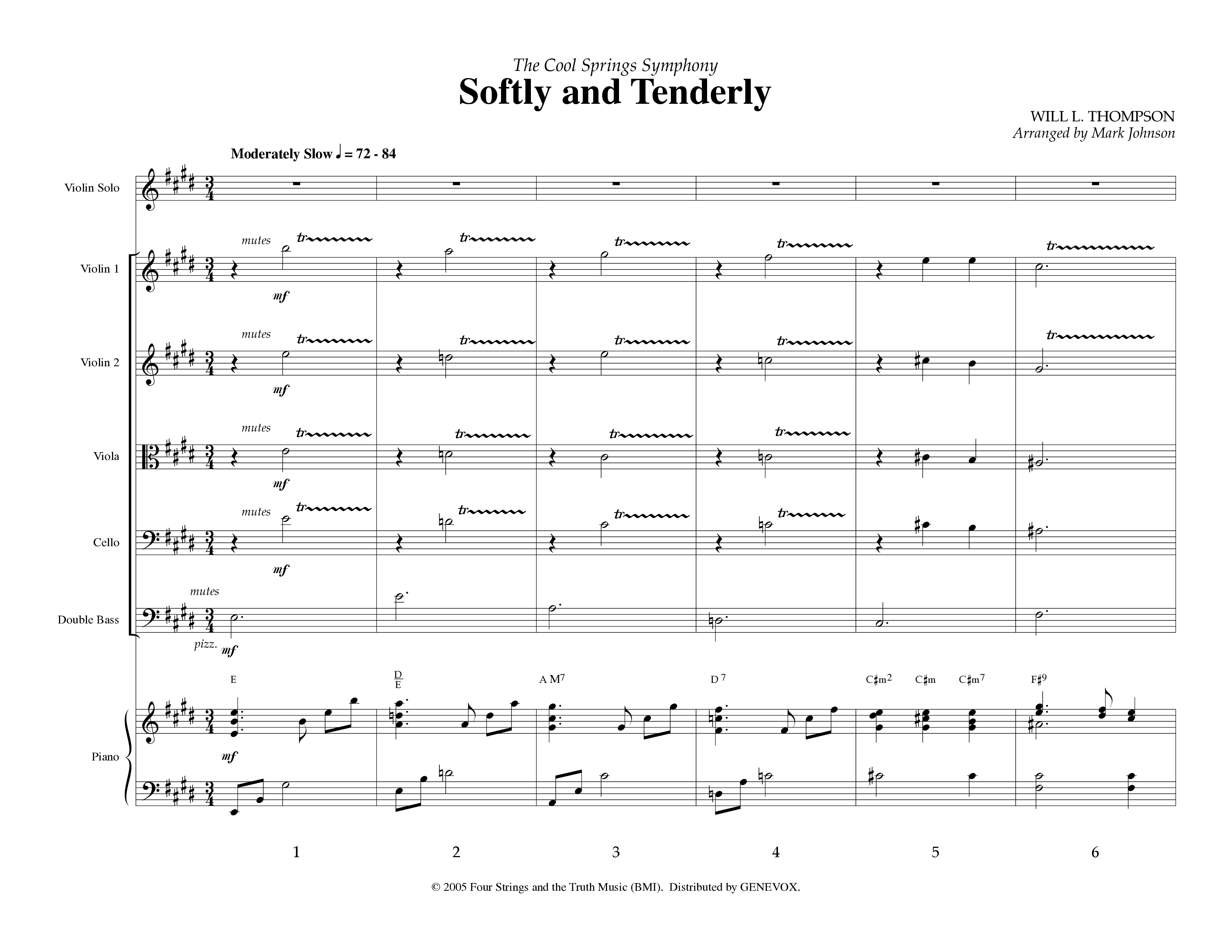 Softly And Tenderly (Instrumental) Conductor's Score (Lifeway Worship / Arr. Mark Johnson)