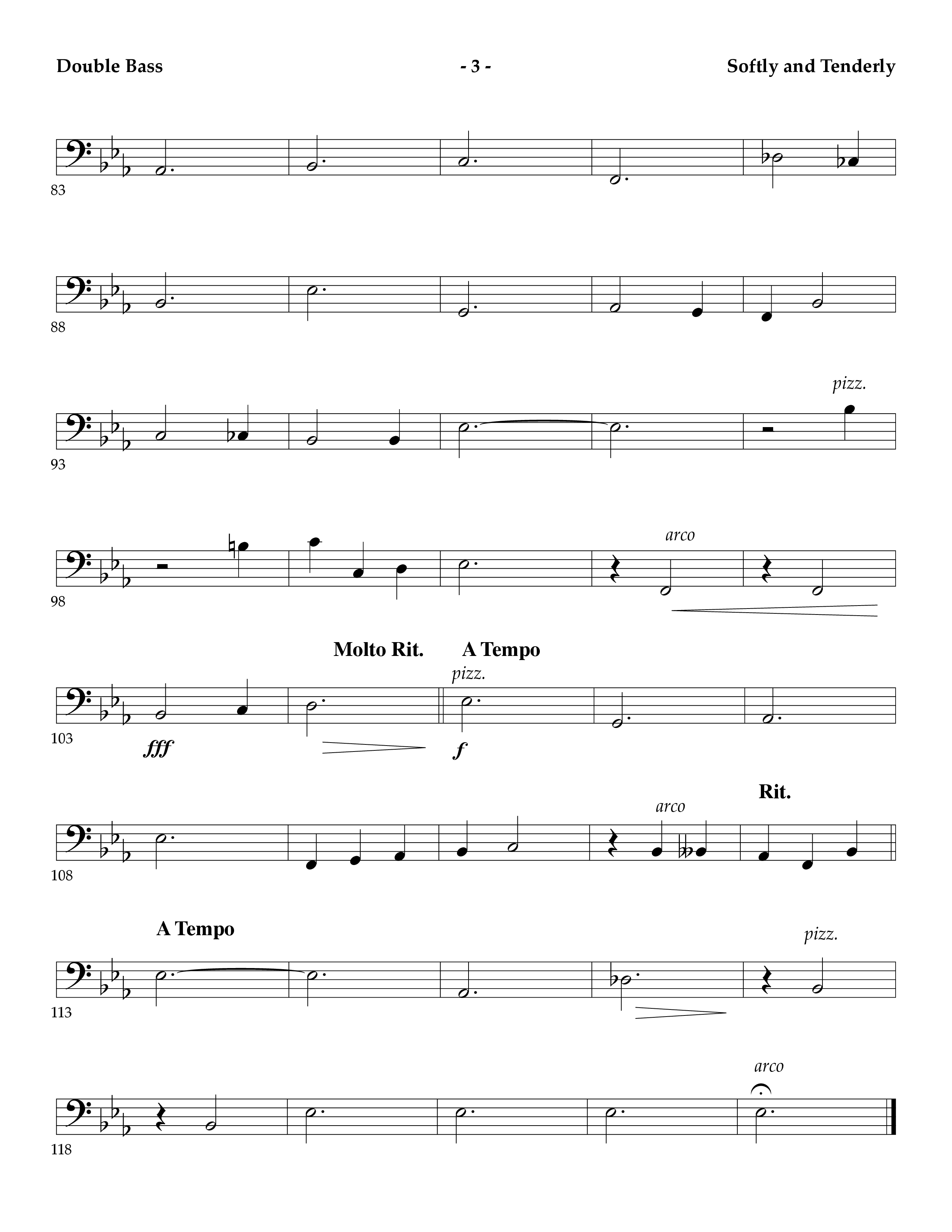 Softly And Tenderly (Instrumental) Double Bass (Lifeway Worship / Arr. Mark Johnson)