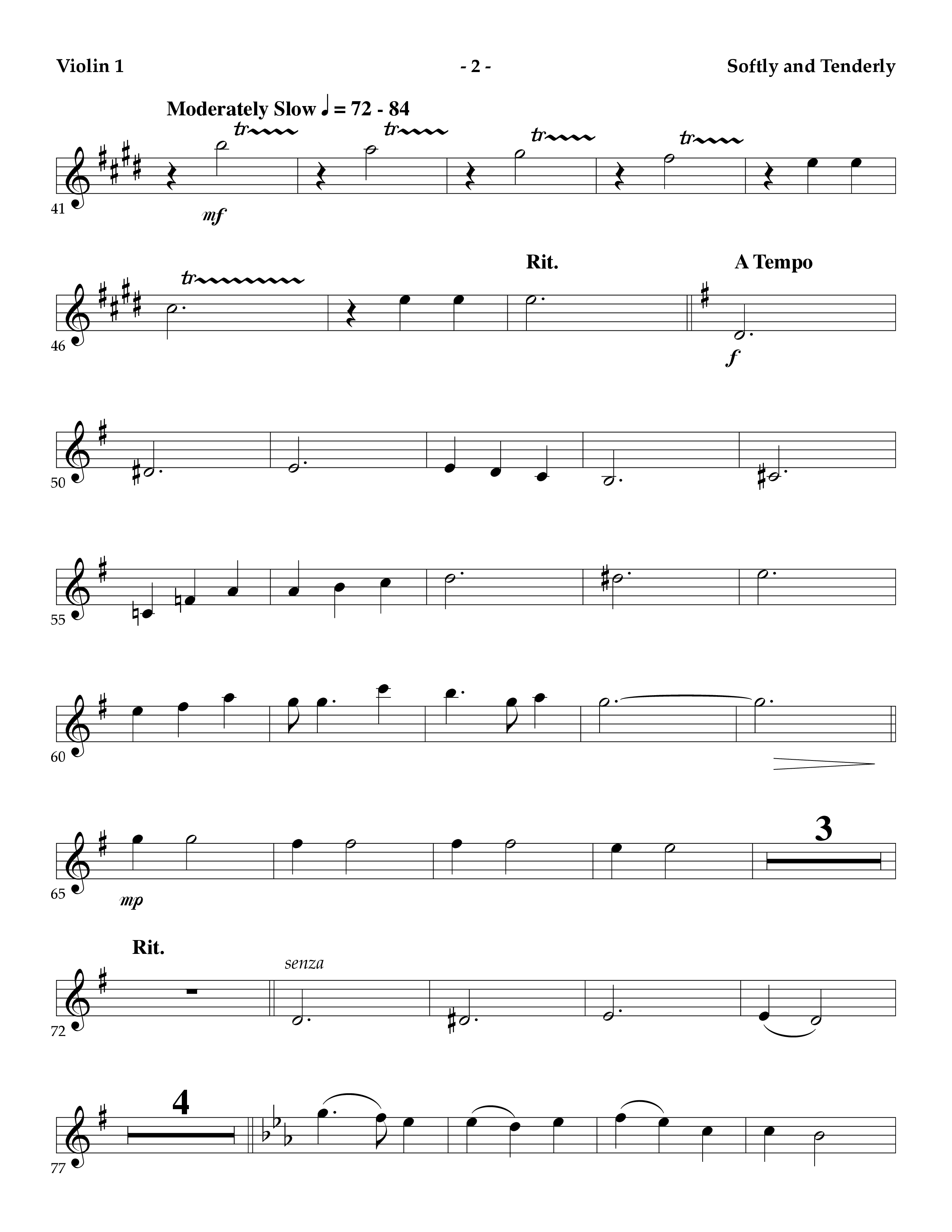 Softly And Tenderly (Instrumental) Violin 1 (Lifeway Worship / Arr. Mark Johnson)
