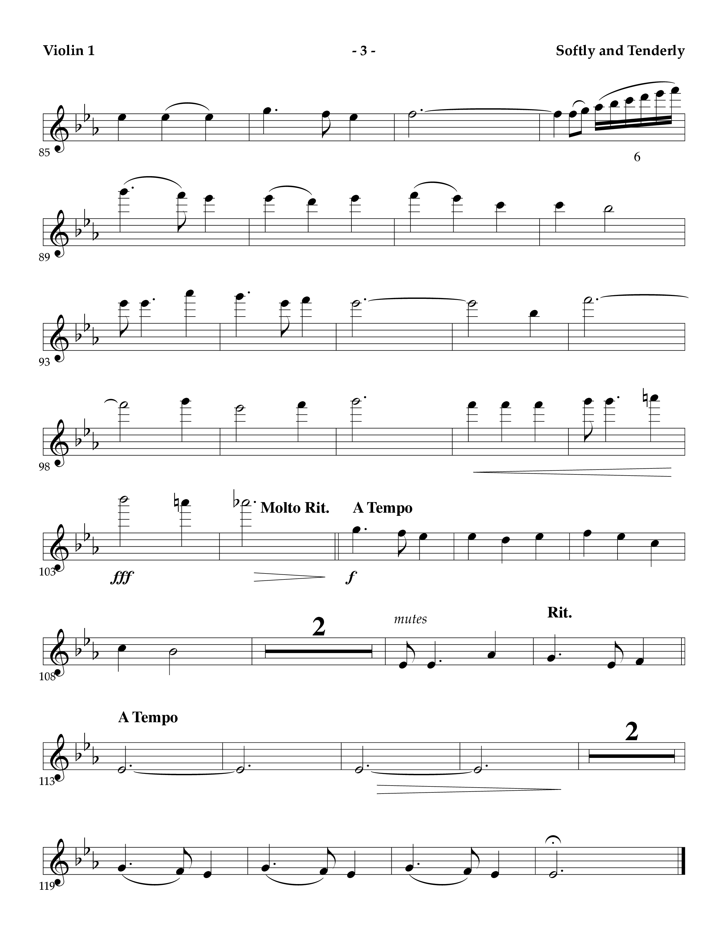 Softly And Tenderly (Instrumental) Violin 1 (Lifeway Worship / Arr. Mark Johnson)