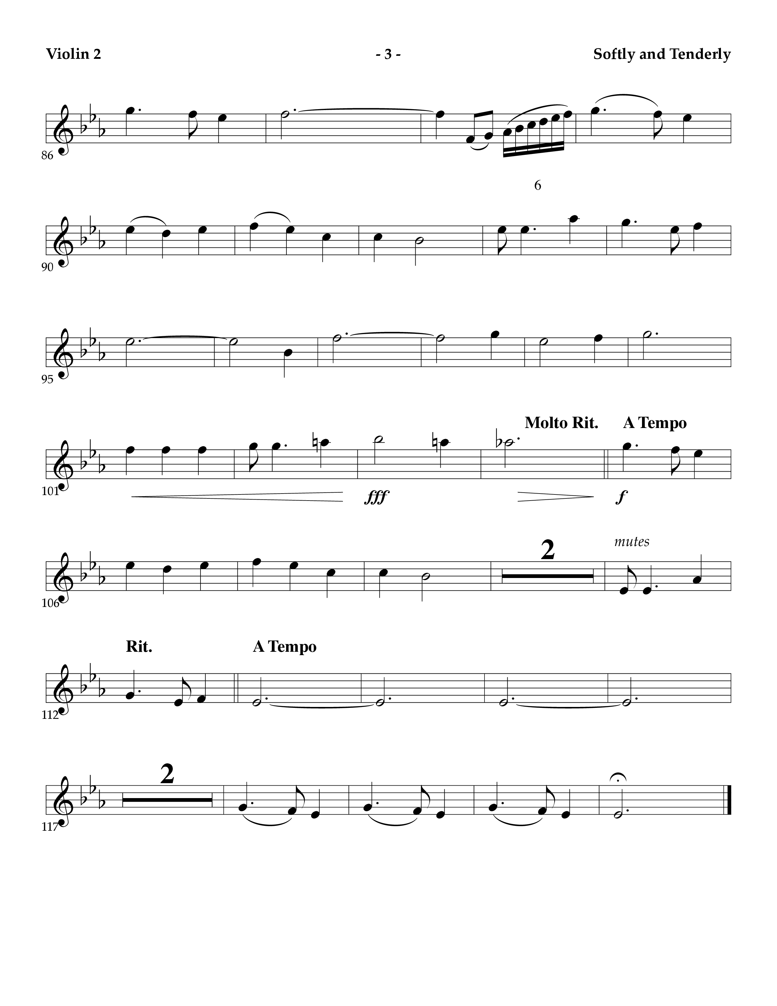 Softly And Tenderly (Instrumental) Violin 2 (Lifeway Worship / Arr. Mark Johnson)