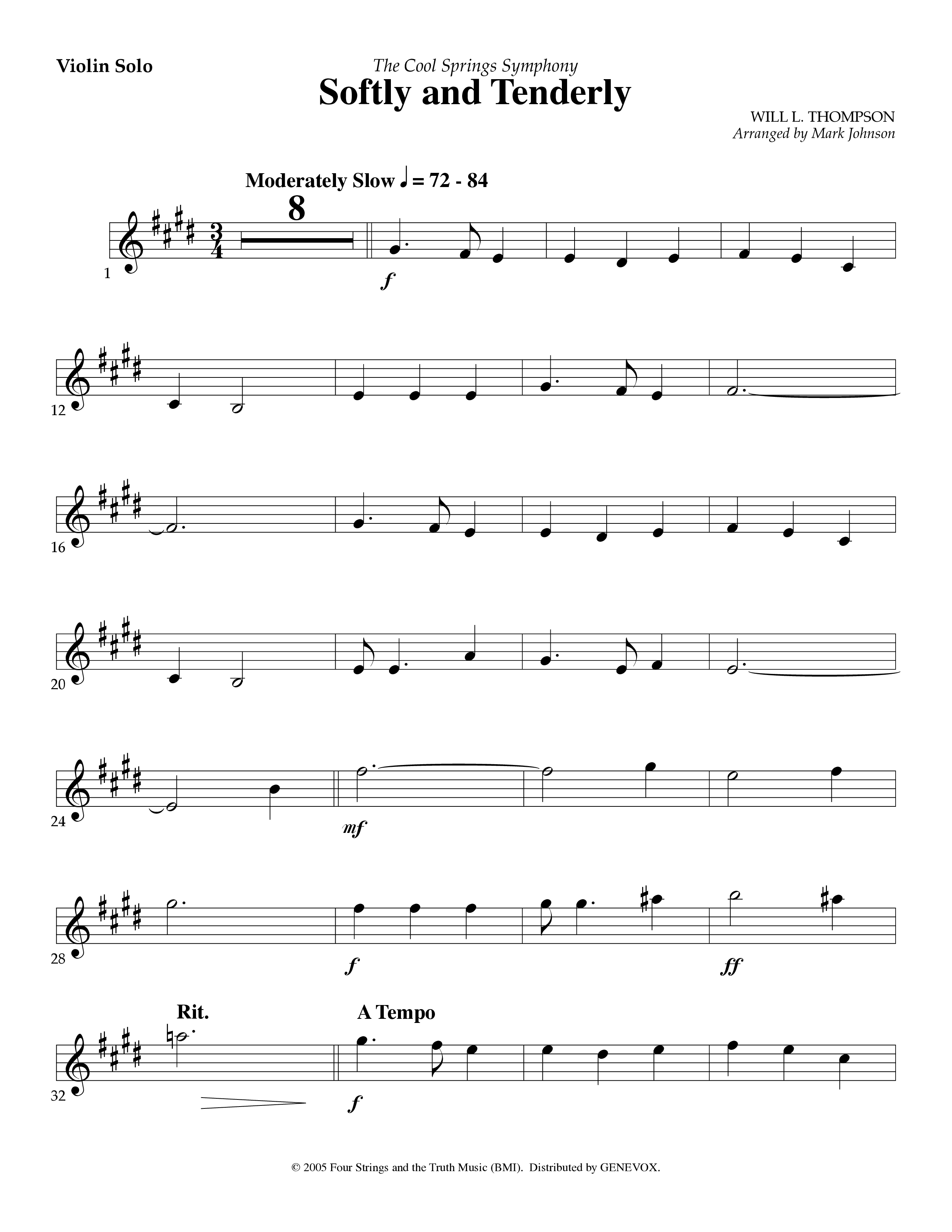 Softly And Tenderly (Instrumental) Violin Solo (Lifeway Worship / Arr. Mark Johnson)