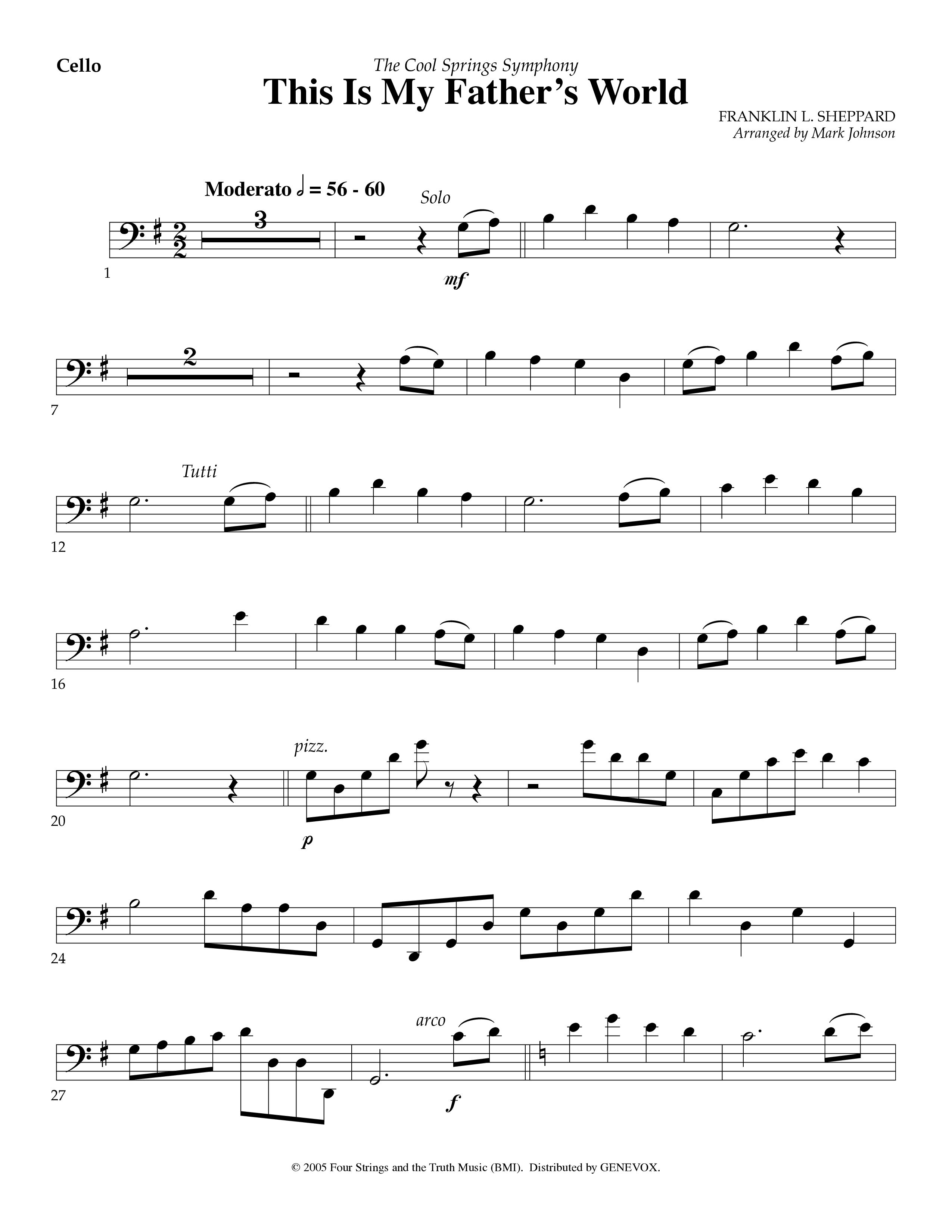 This Is My Father's World (Instrumental) Cello (Lifeway Worship / Arr. Mark Johnson)