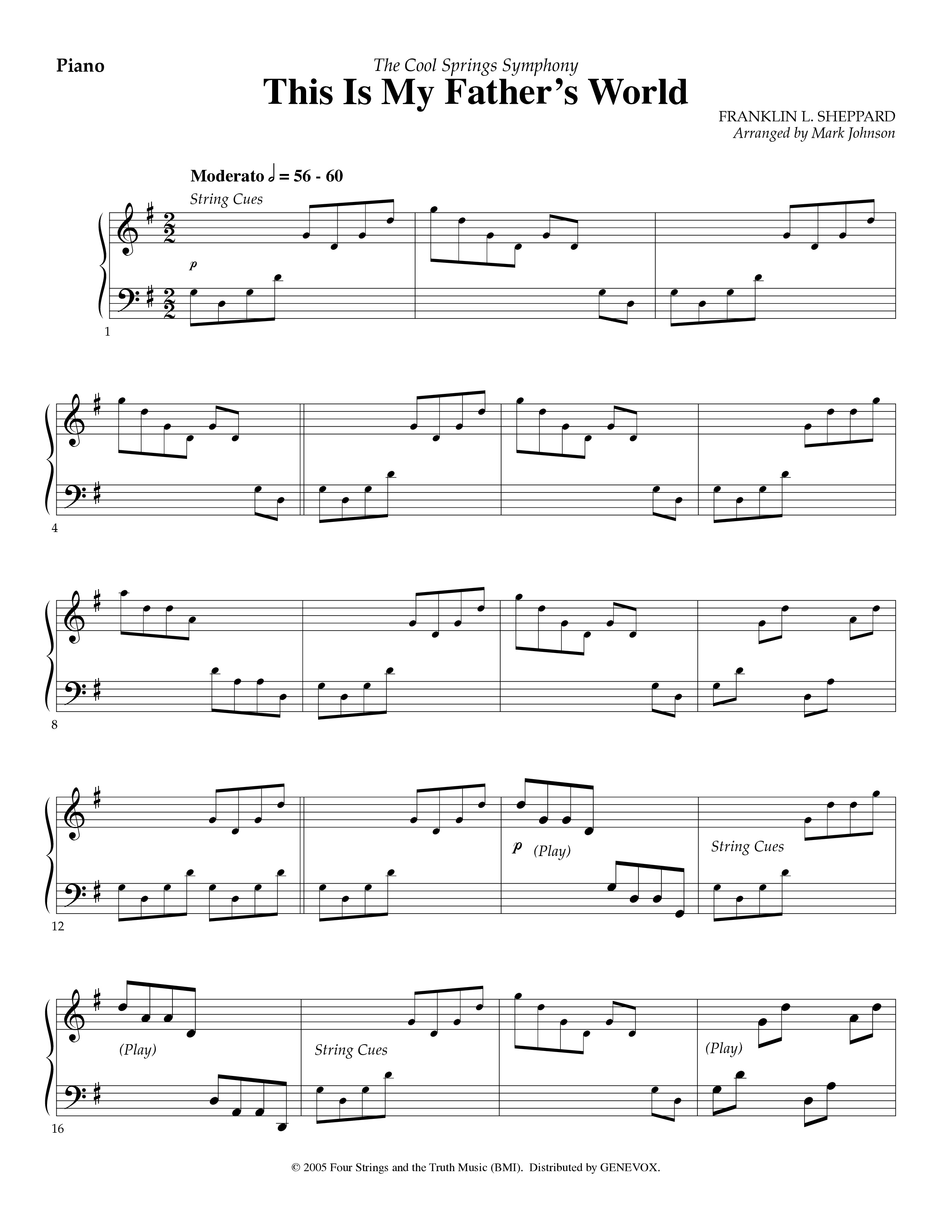 This Is My Father's World (Instrumental) Piano Sheet (Lifeway Worship / Arr. Mark Johnson)