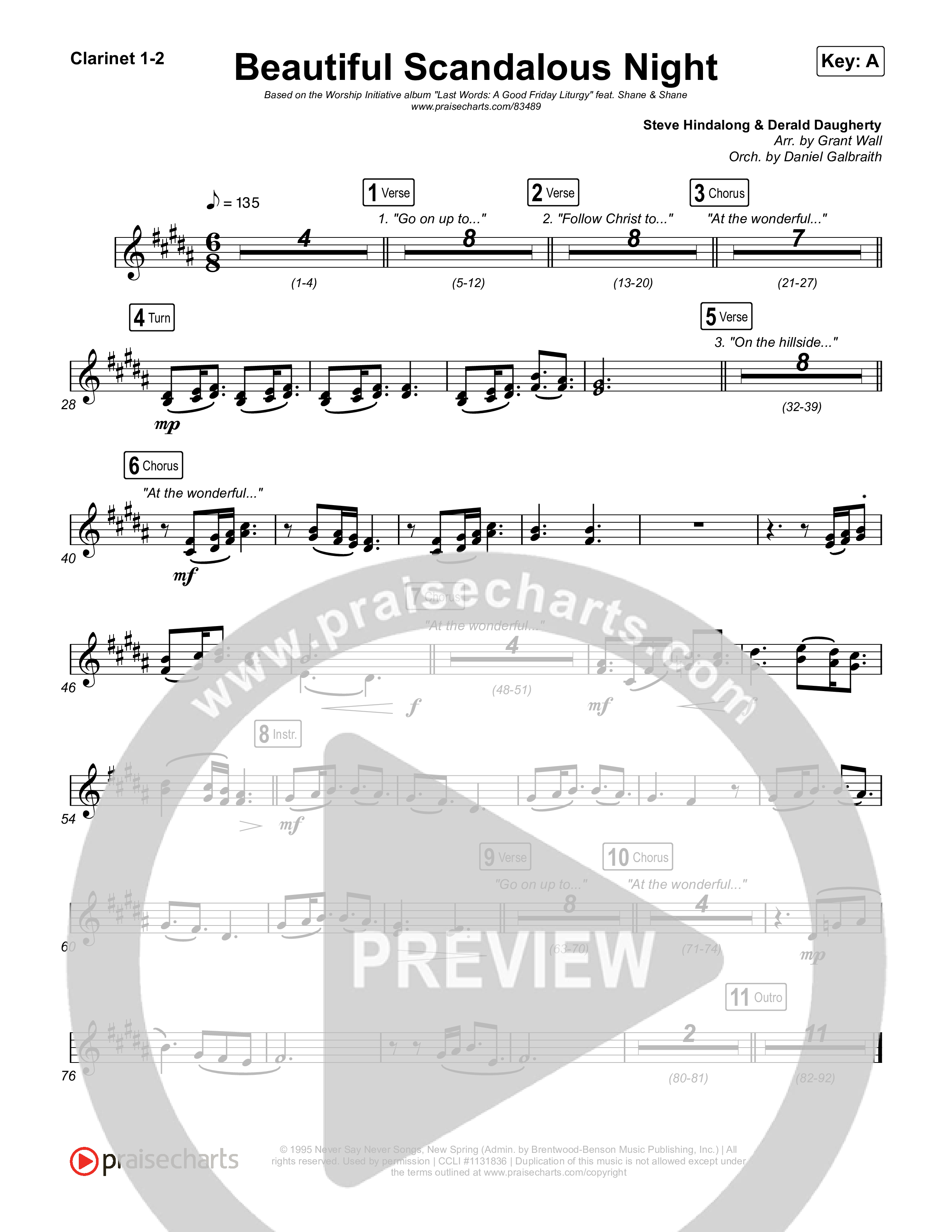 Beautiful Scandalous Night Clarinet 1,2 (Shane & Shane / The Worship Initiative)