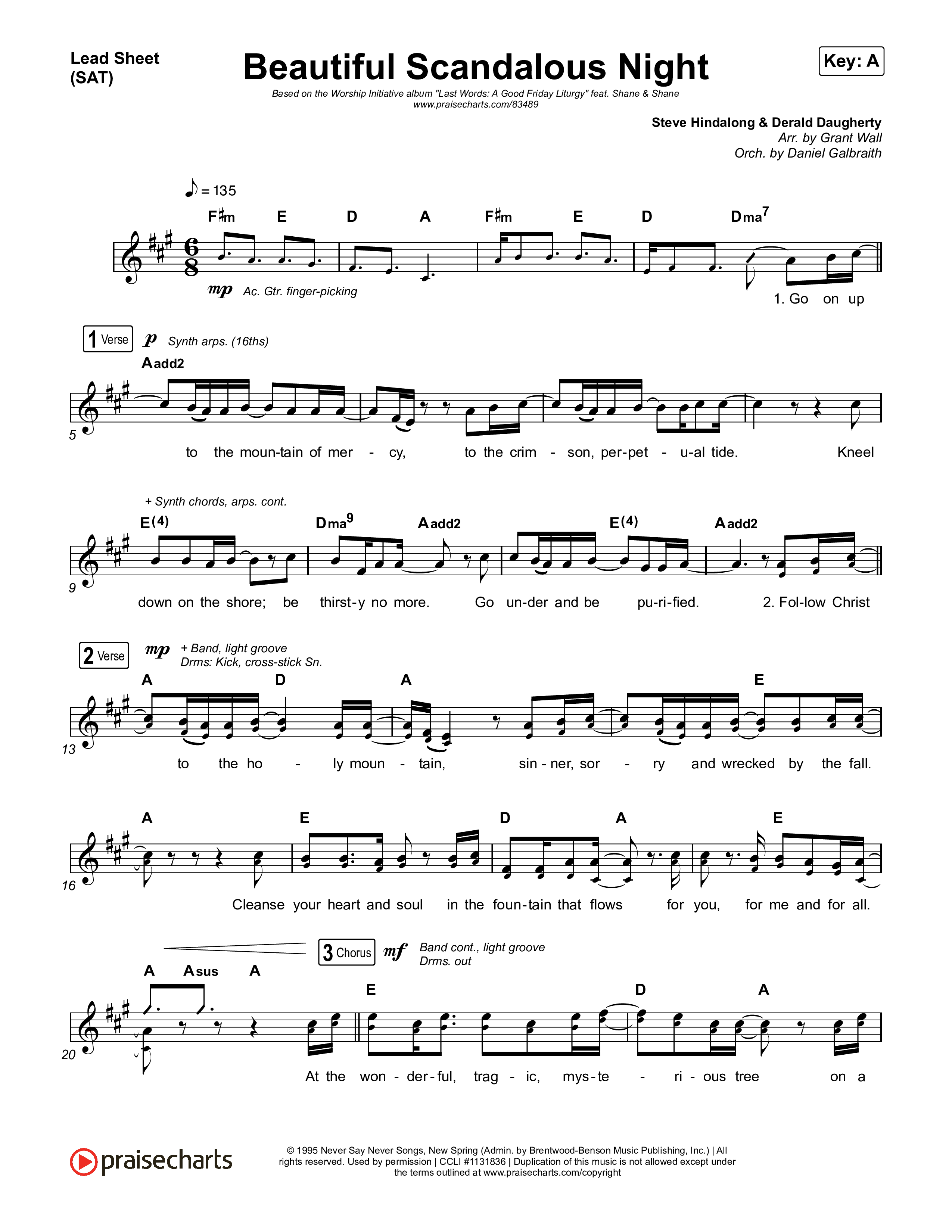 Beautiful Scandalous Night Lead Sheet (SAT) (Shane & Shane / The Worship Initiative)