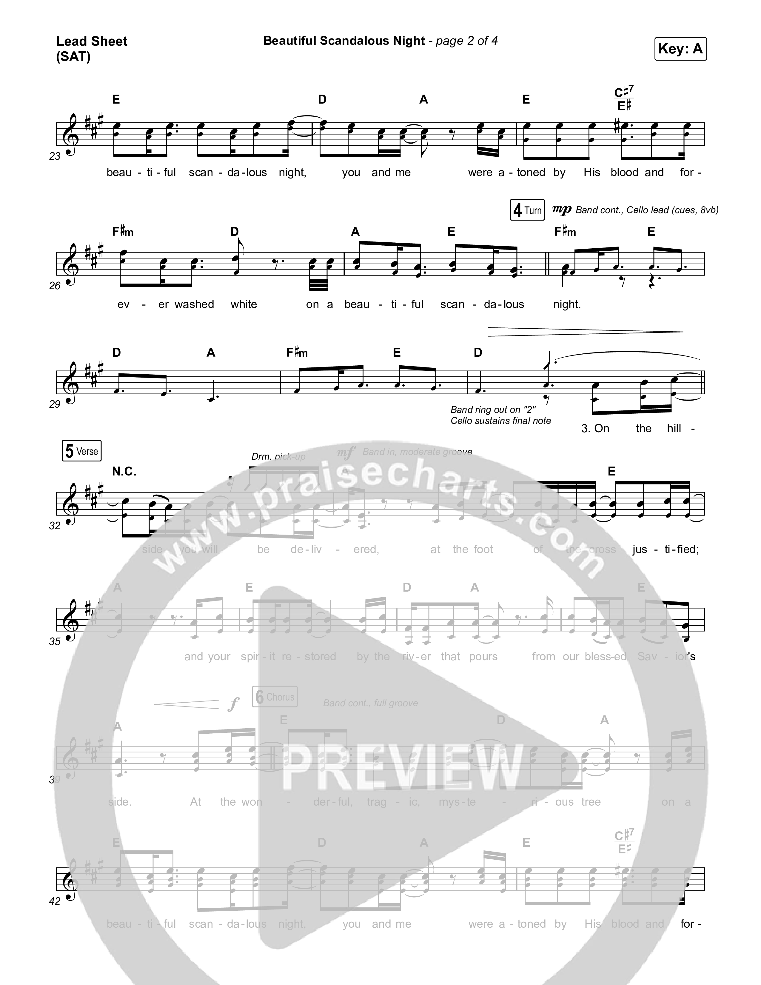 Beautiful Scandalous Night Lead Sheet (SAT) (Shane & Shane / The Worship Initiative)