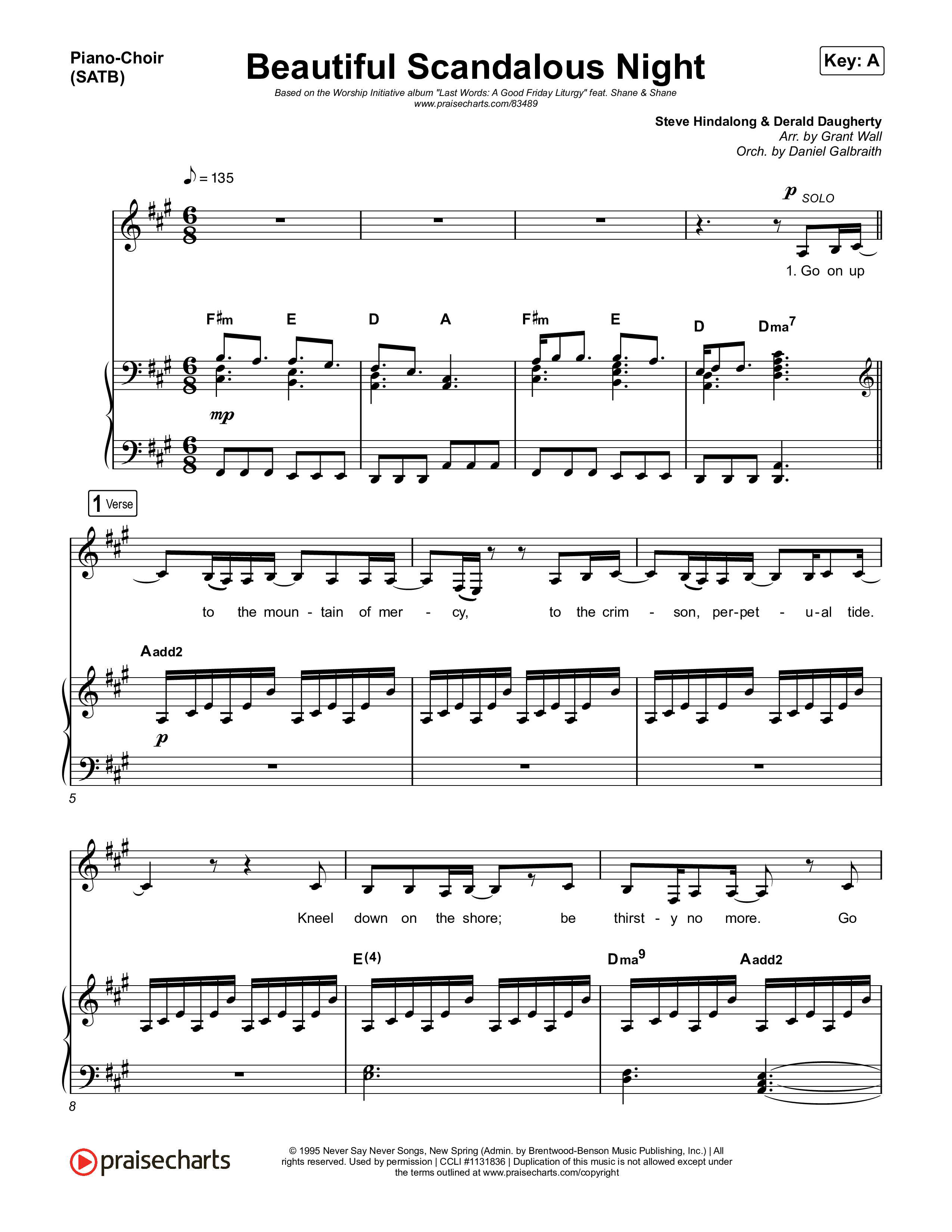 Beautiful Scandalous Night Piano/Vocal (SATB) (Shane & Shane / The Worship Initiative)