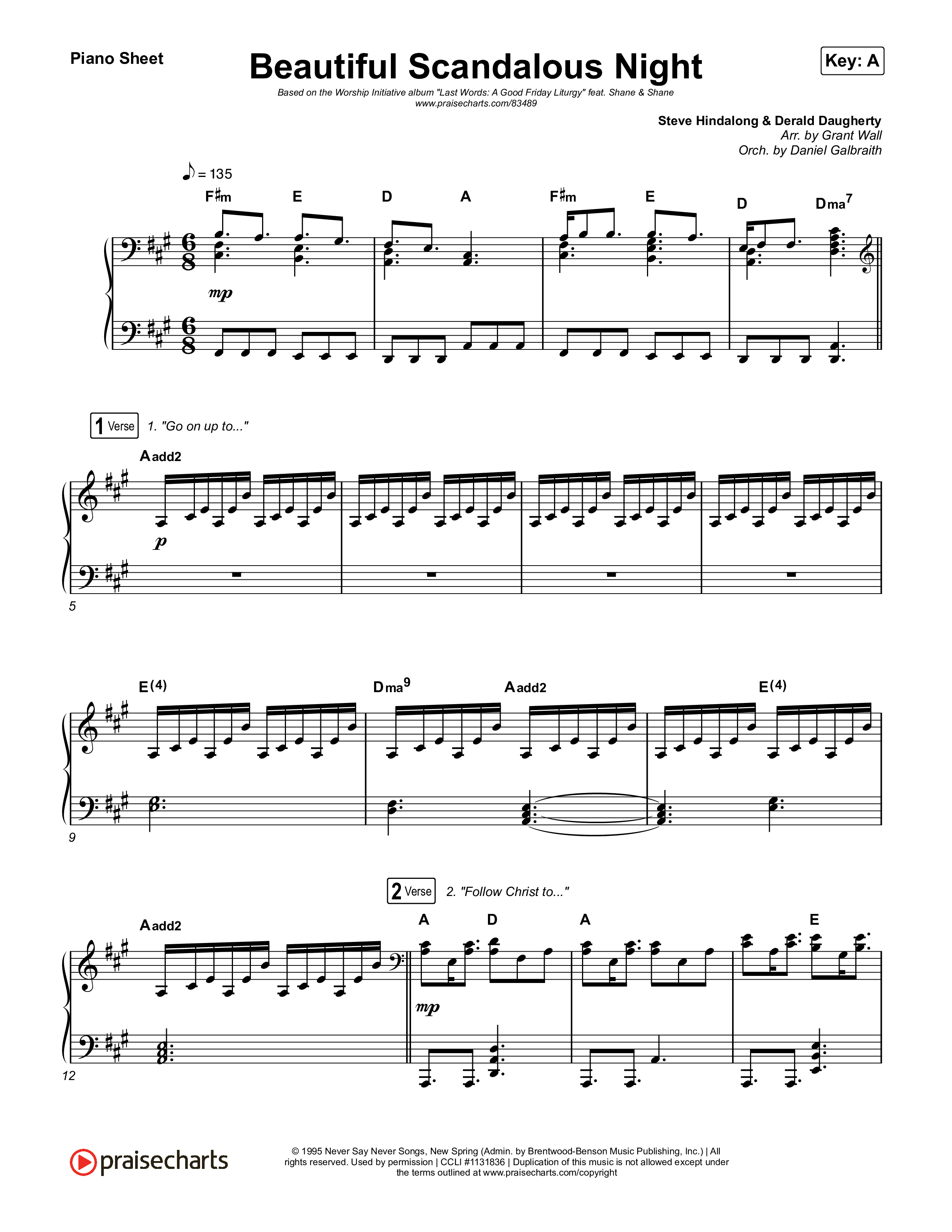 Beautiful Scandalous Night Piano Sheet (Shane & Shane / The Worship Initiative)