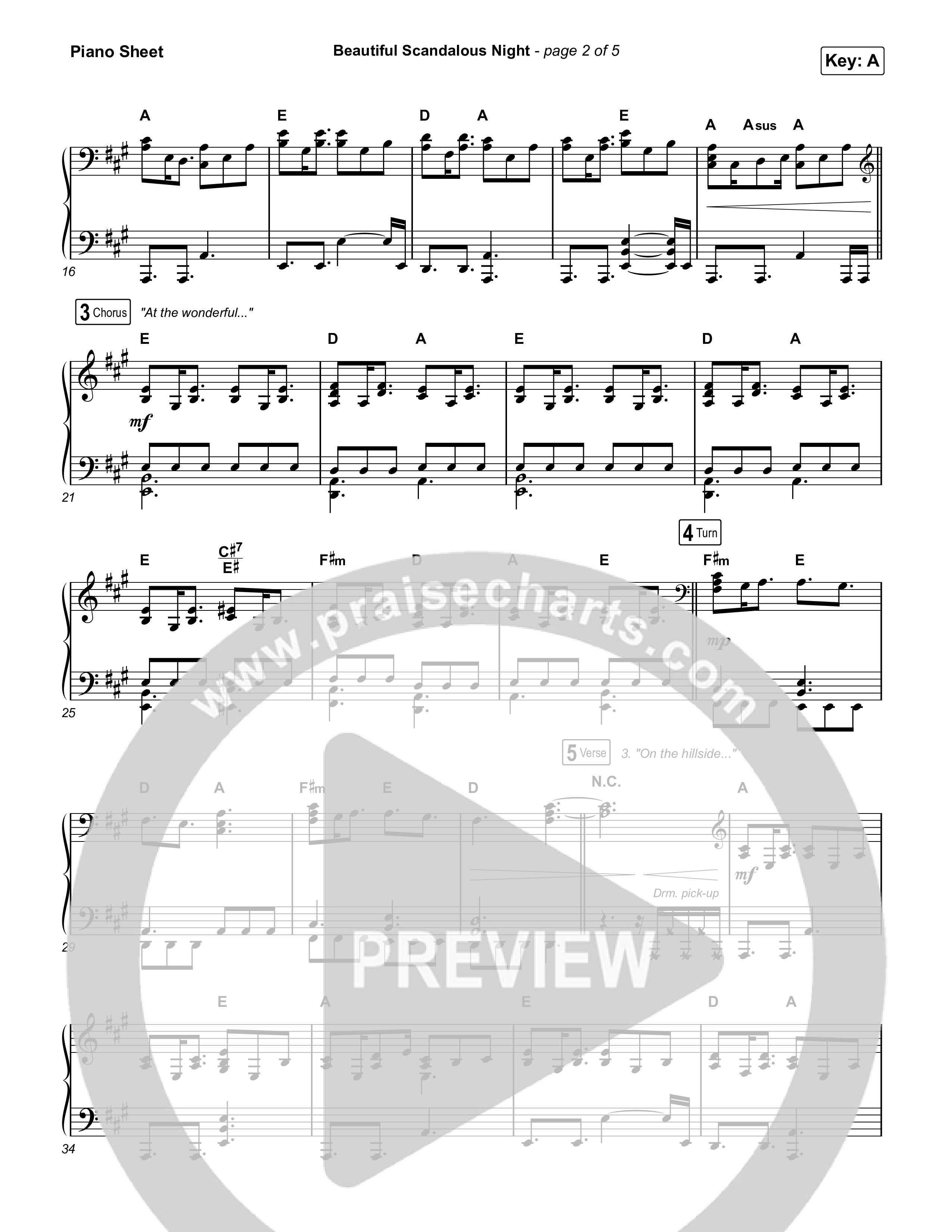 Beautiful Scandalous Night Piano Sheet (Shane & Shane / The Worship Initiative)