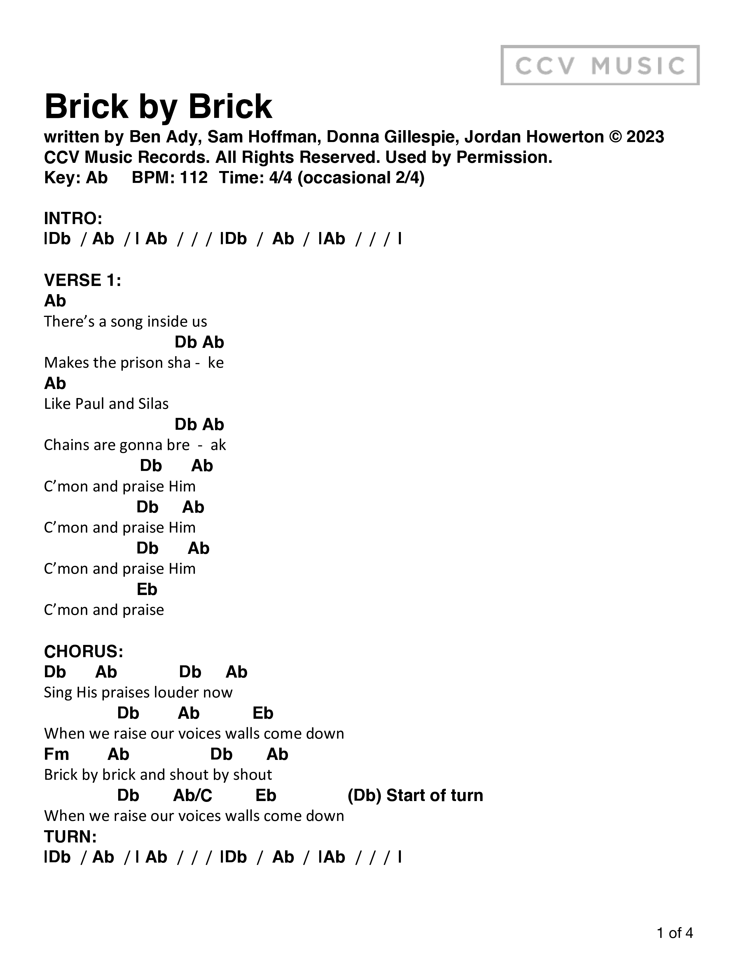 Brick By Brick (Live) Chord Chart (CCV Music)
