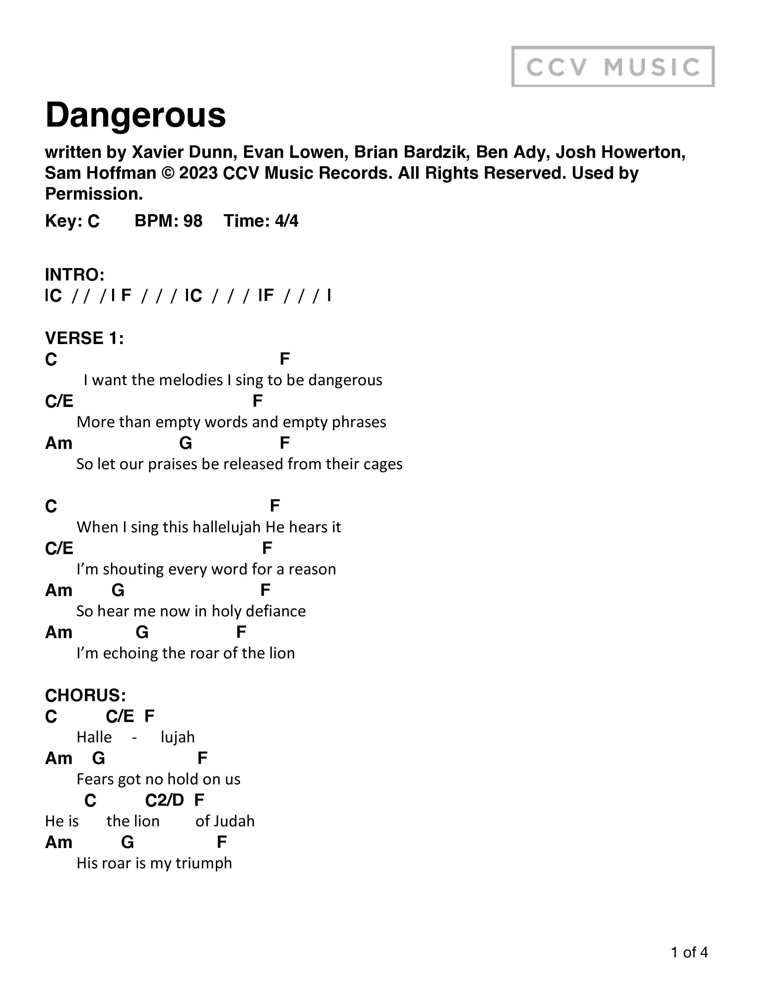 Dangerous (Live) Chord Chart (CCV Music)