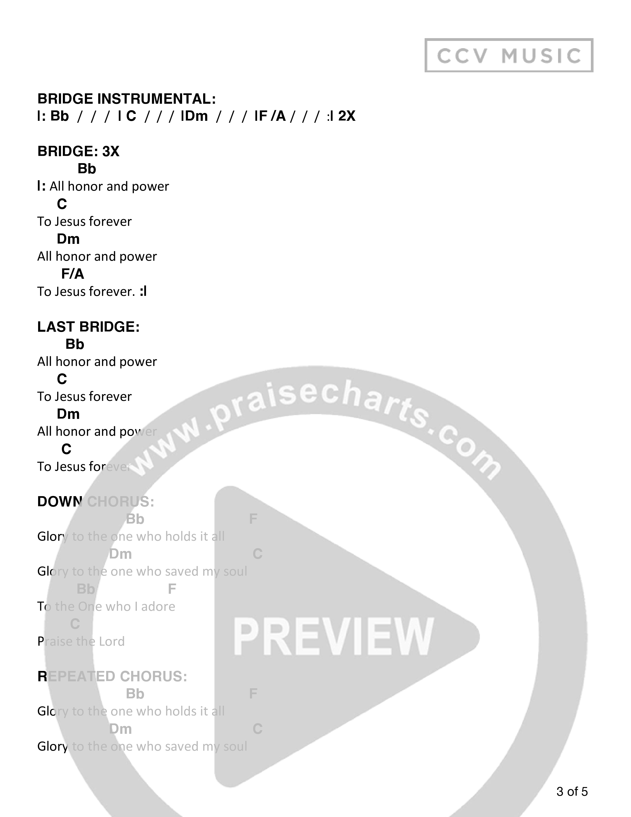 Glory To The One (Live) Chord Chart (CCV Music)