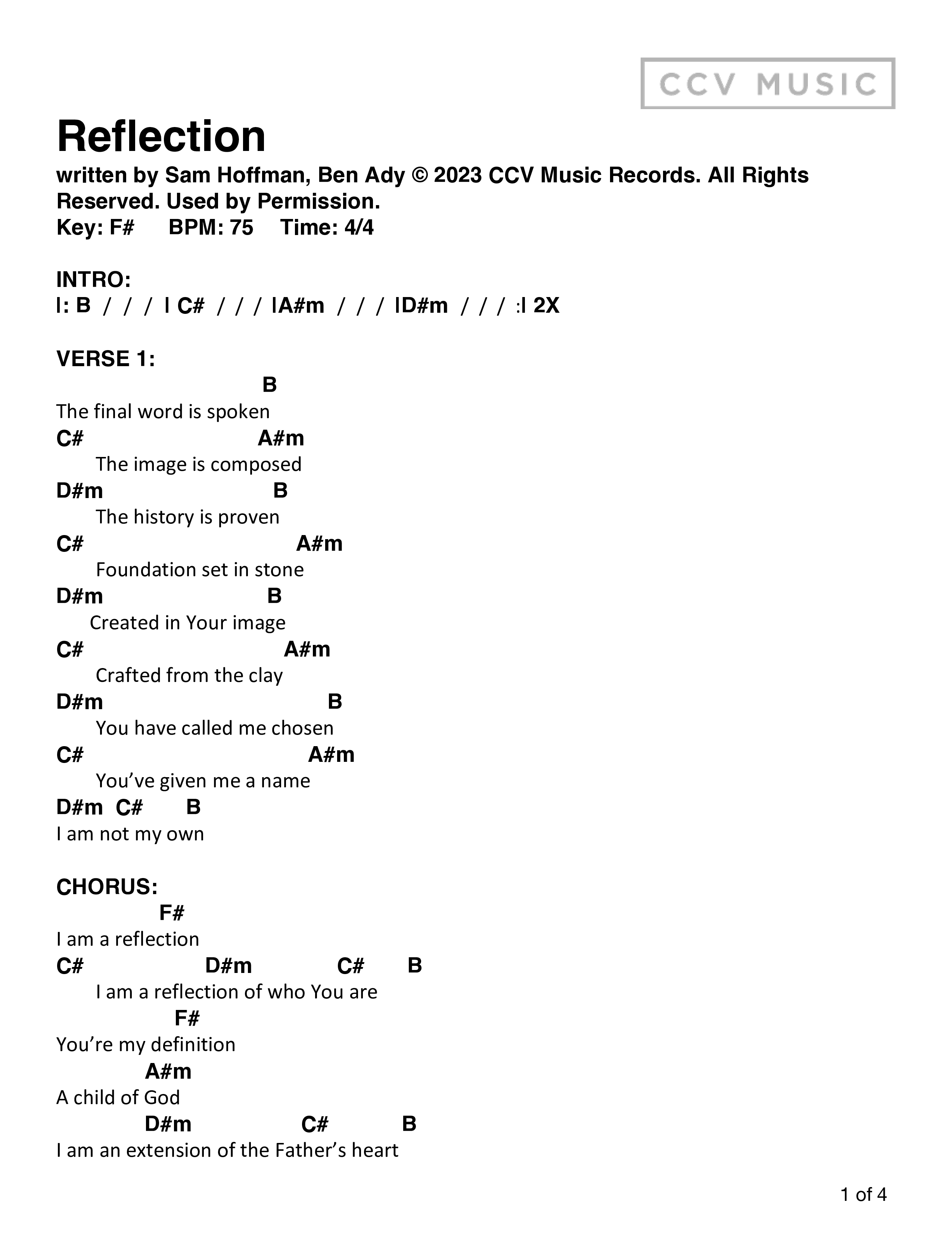 Reflection (Live) Chord Chart (CCV Music)
