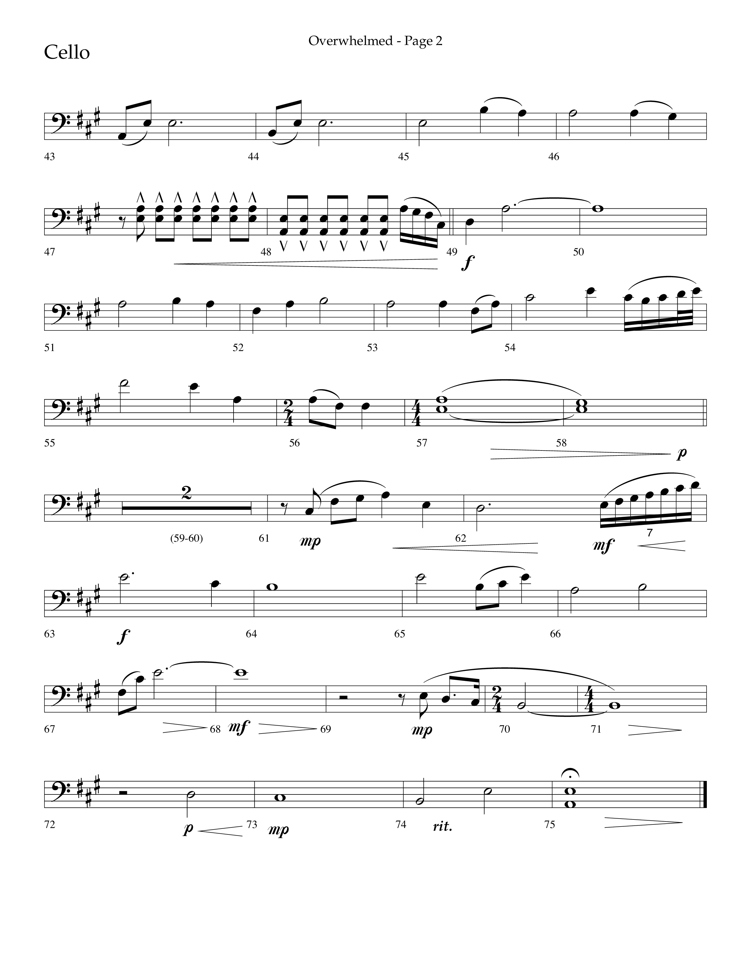 Overwhelmed (Choral Anthem SATB) Cello (Lifeway Choral / Arr. Danny Zaloudik)
