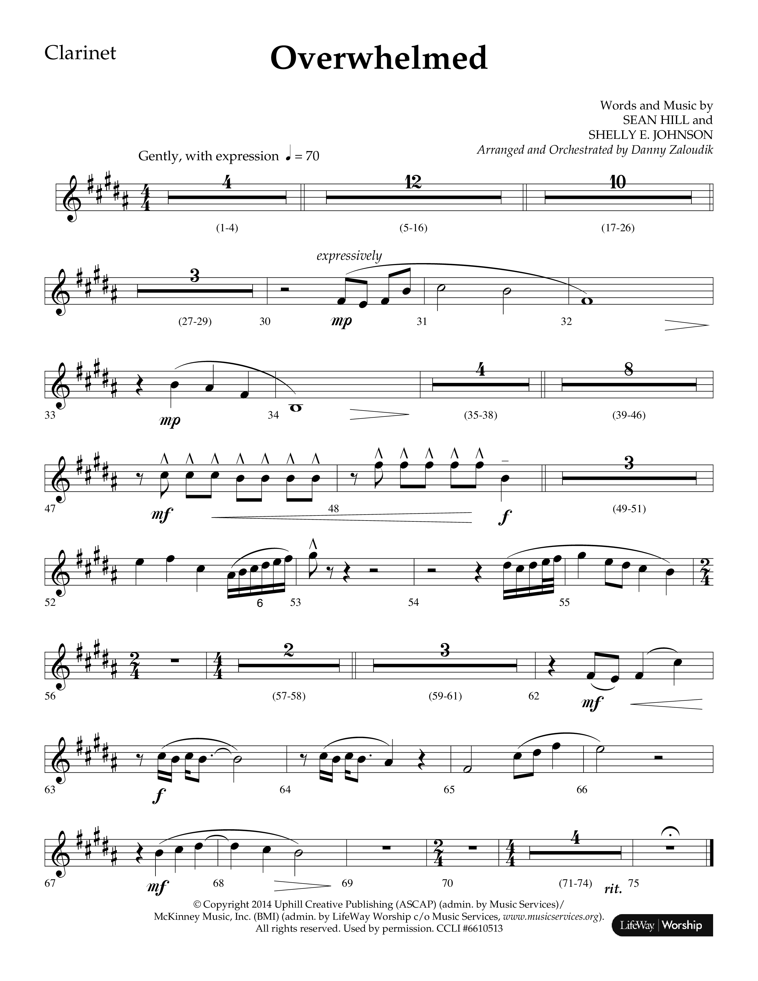 Overwhelmed (Choral Anthem SATB) Clarinet 1/2 (Lifeway Choral / Arr. Danny Zaloudik)