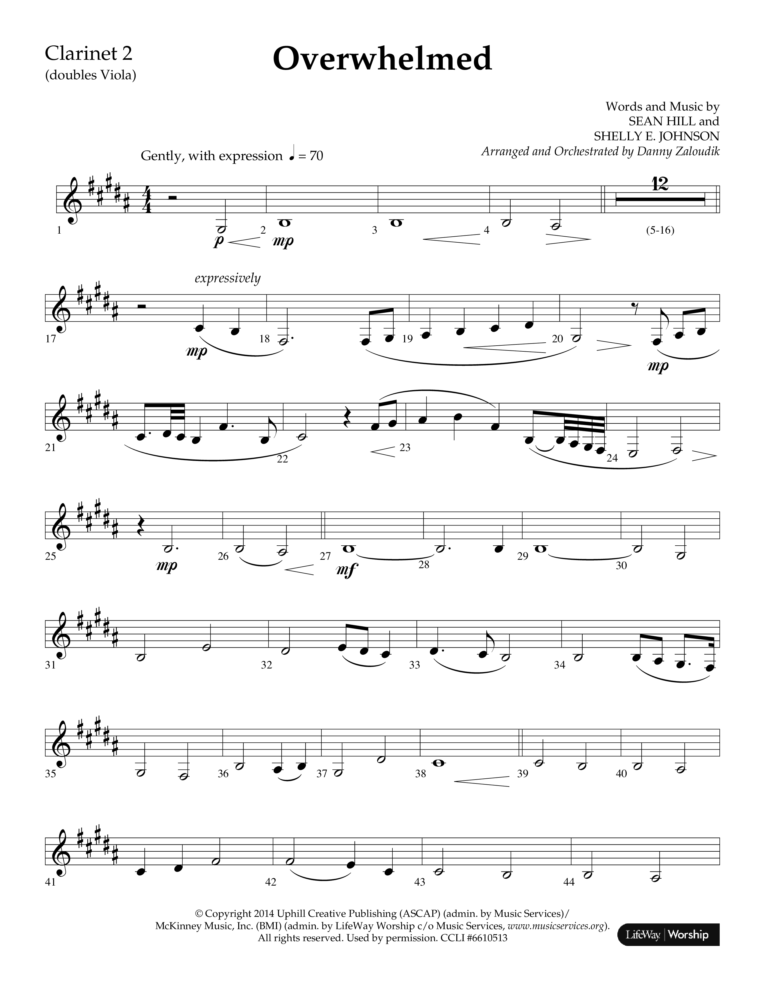 Overwhelmed (Choral Anthem SATB) Clarinet 1/2 (Lifeway Choral / Arr. Danny Zaloudik)
