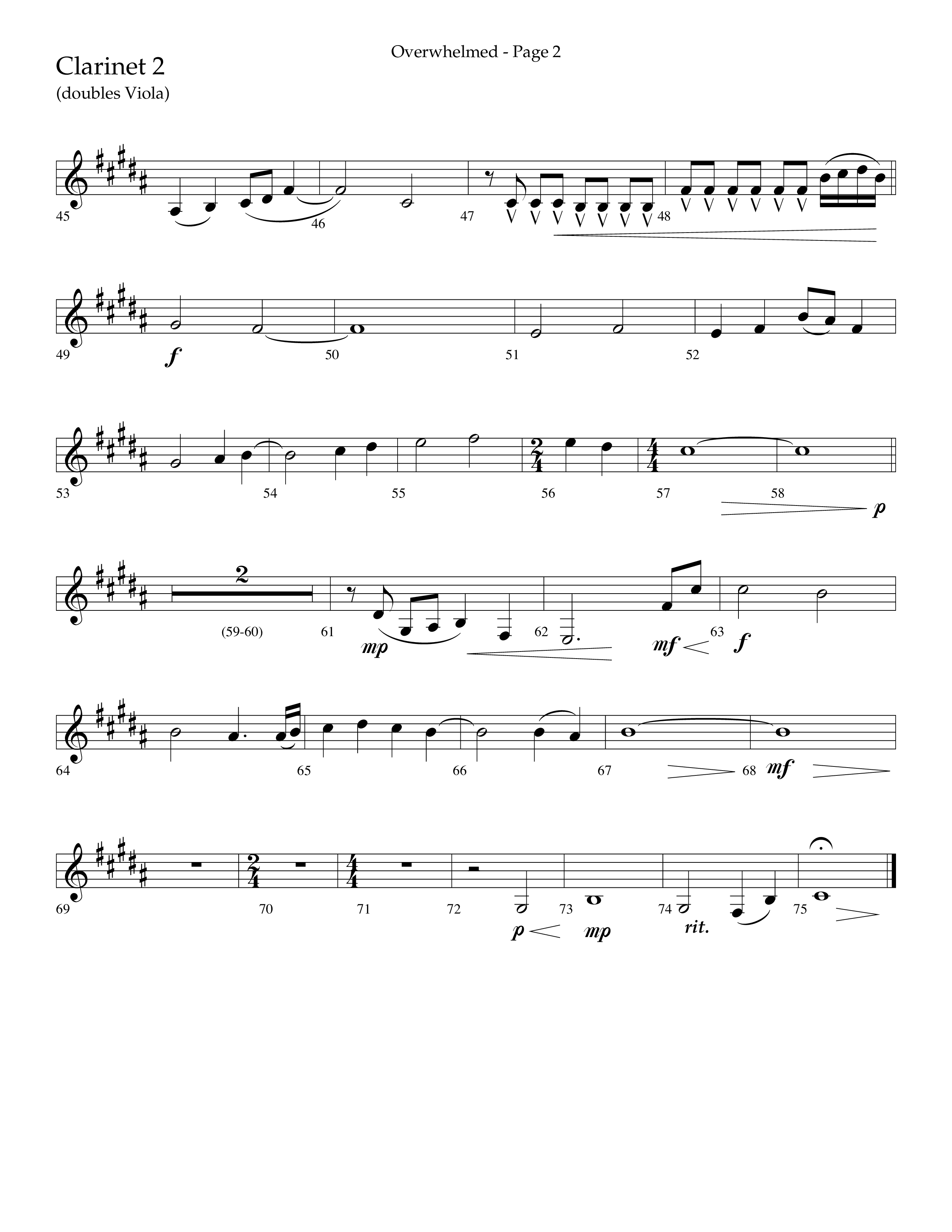 Overwhelmed (Choral Anthem SATB) Clarinet 1/2 (Lifeway Choral / Arr. Danny Zaloudik)