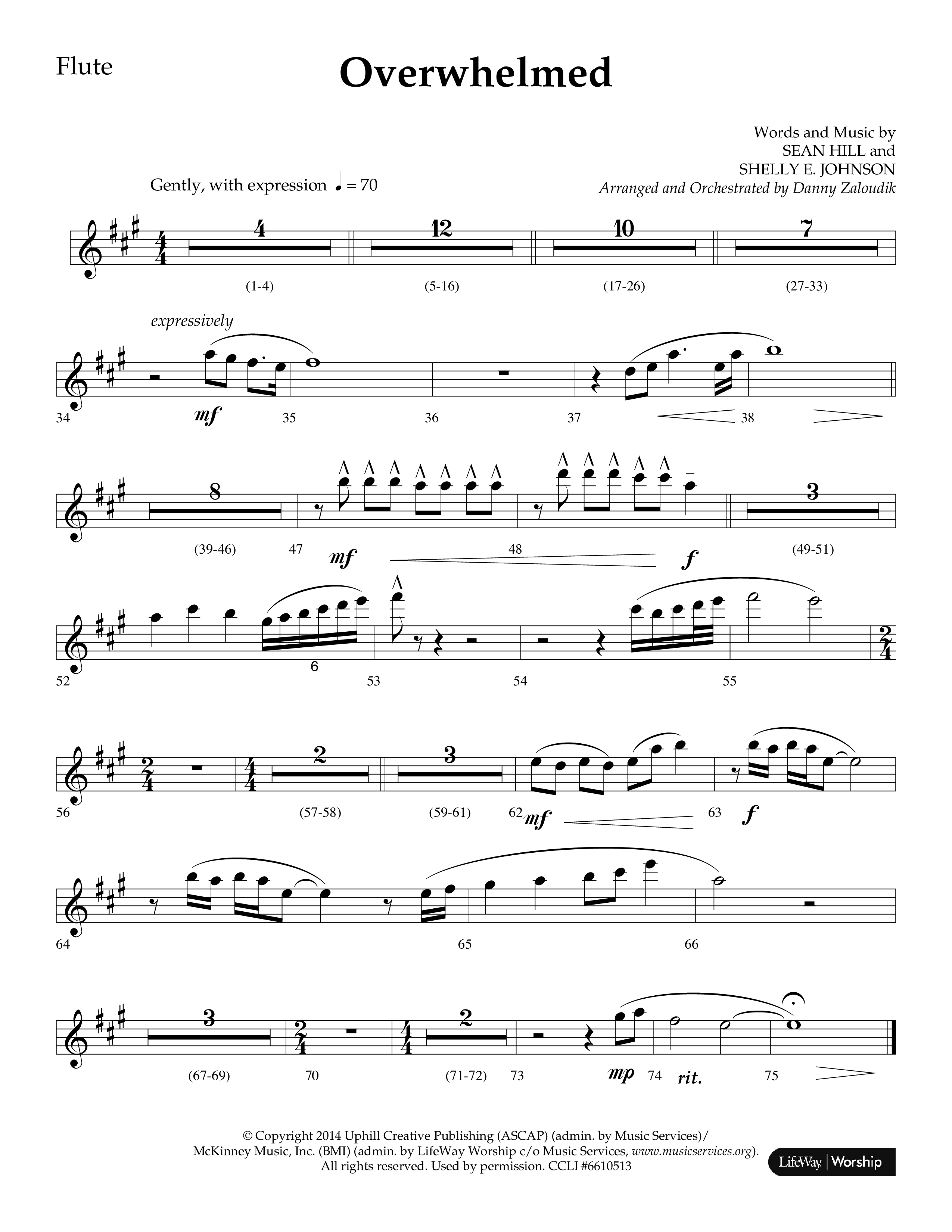 Overwhelmed (Choral Anthem SATB) Flute (Lifeway Choral / Arr. Danny Zaloudik)