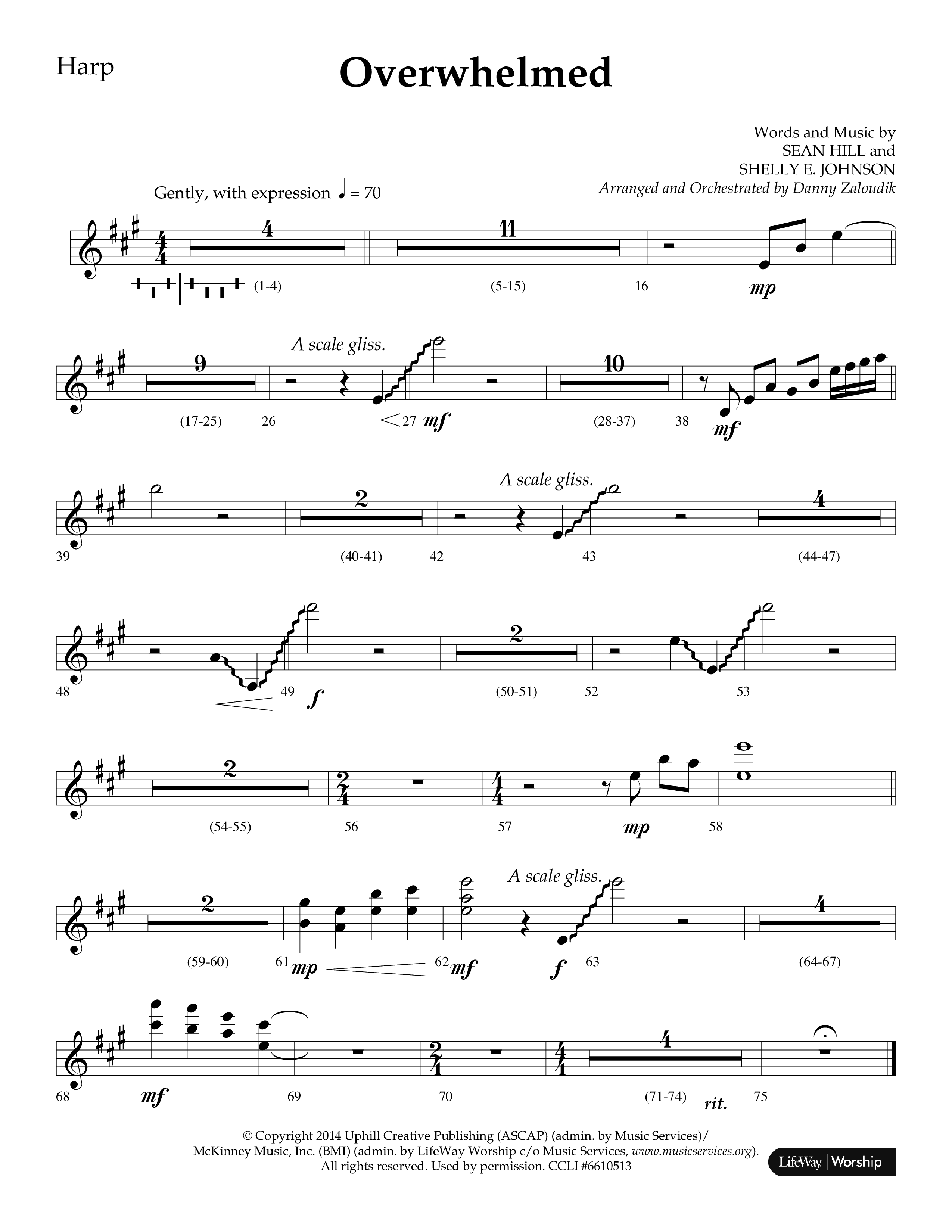 Overwhelmed (Choral Anthem SATB) Harp (Lifeway Choral / Arr. Danny Zaloudik)