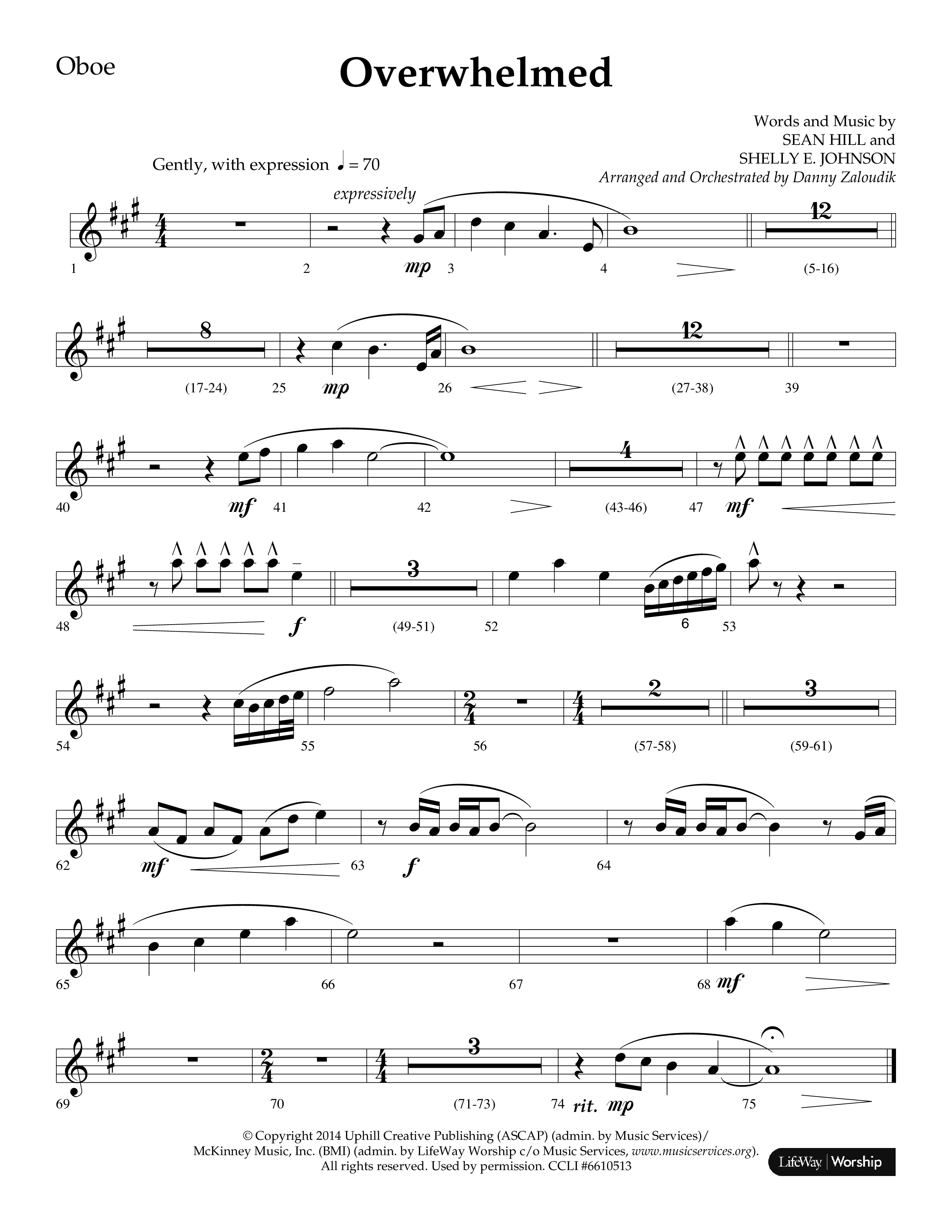 Overwhelmed (Choral Anthem SATB) Oboe (Lifeway Choral / Arr. Danny Zaloudik)