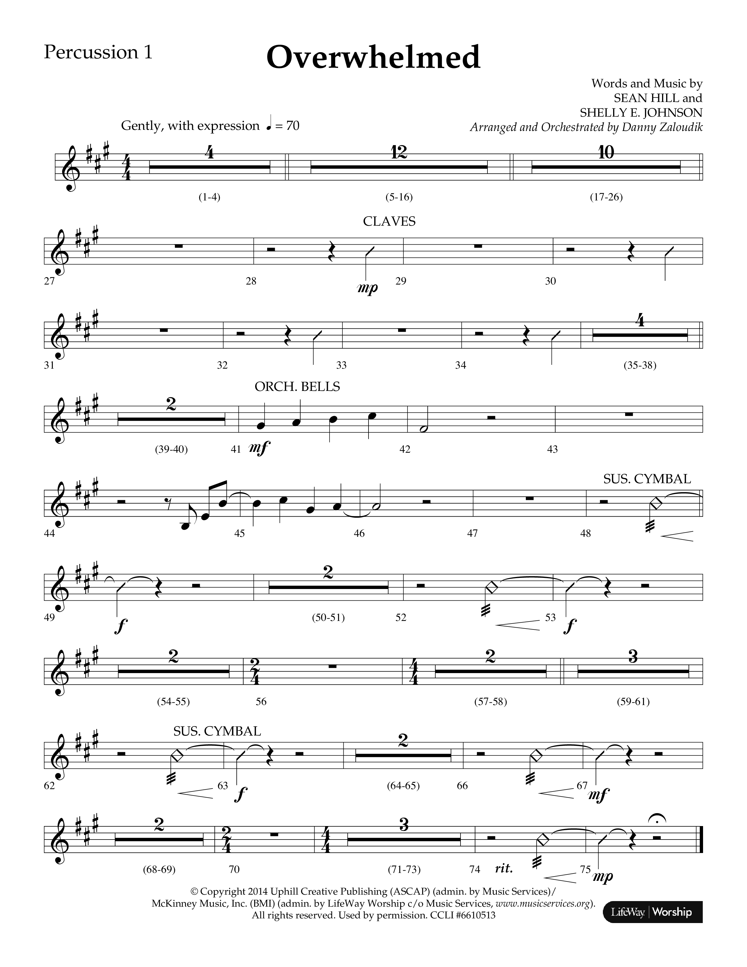 Overwhelmed (Choral Anthem SATB) Percussion 1/2 (Lifeway Choral / Arr. Danny Zaloudik)